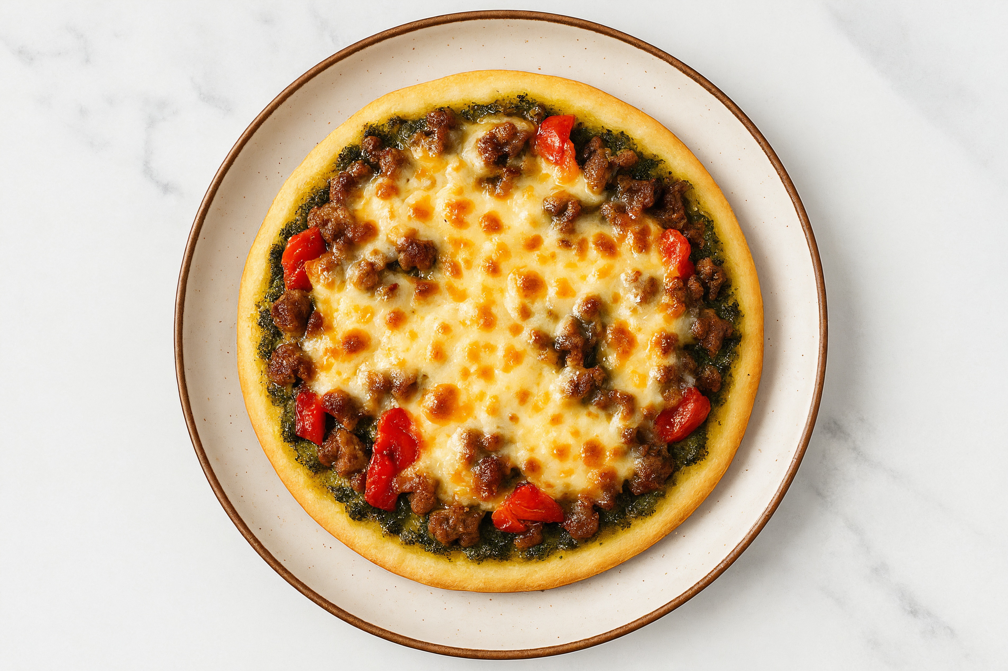 Pesto Ground Beef + Roasted Bell Pepper Gluten-Free Pizza
