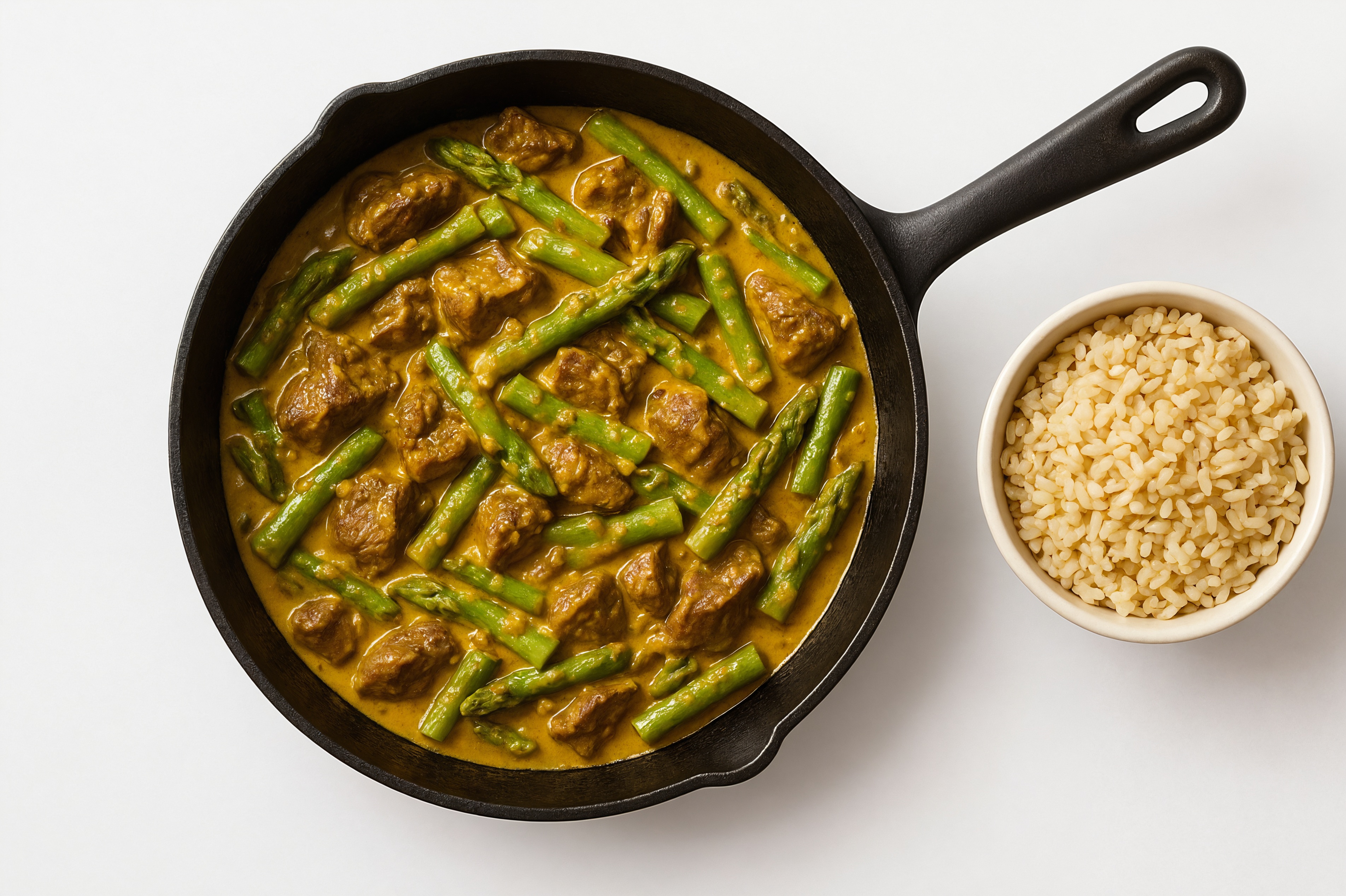 Coconut Curry Sirloin Tip Stir-Fry with Asparagus over Brown Rice
