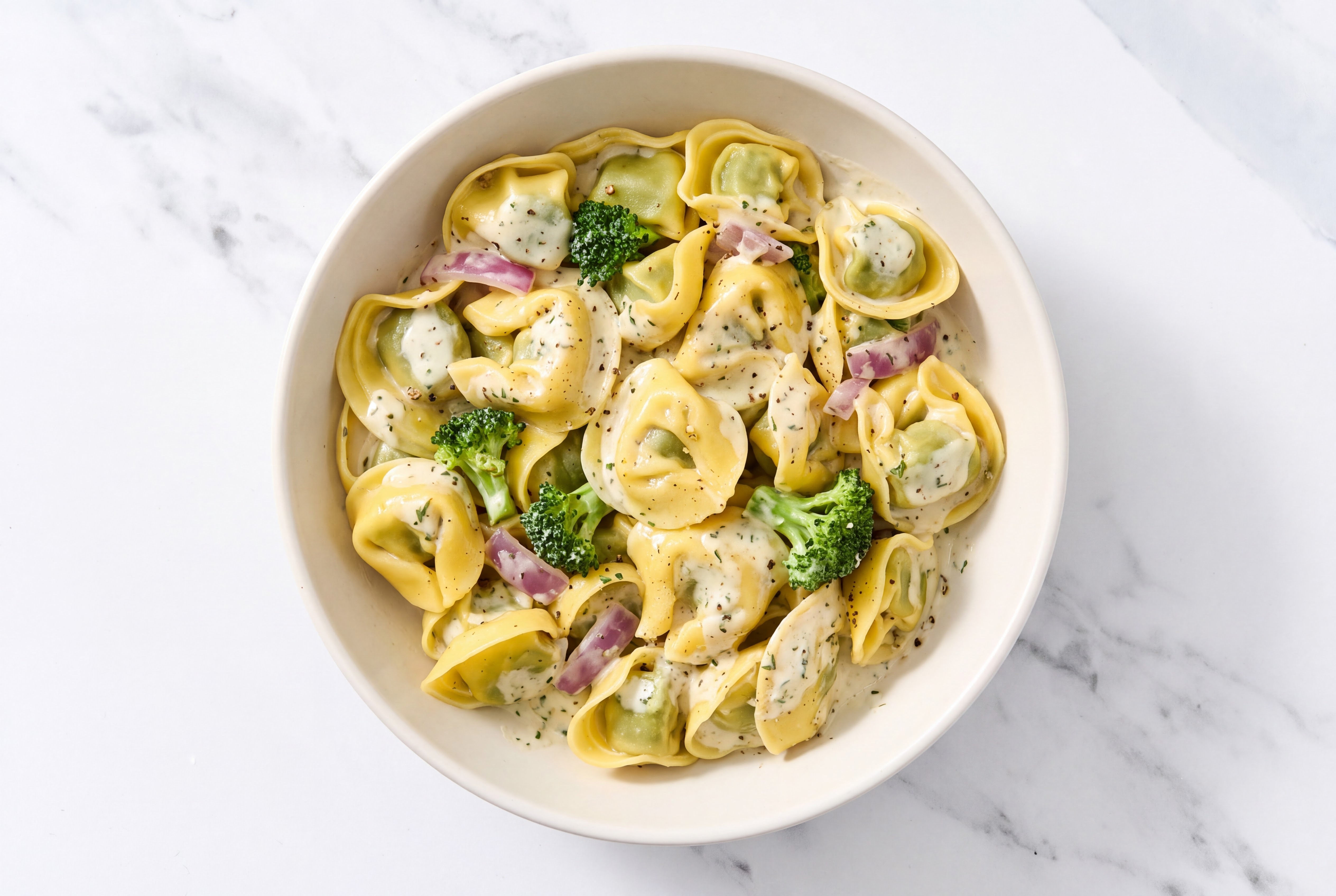 Creamy Tortellini Herb Cream with Organic Broccoli