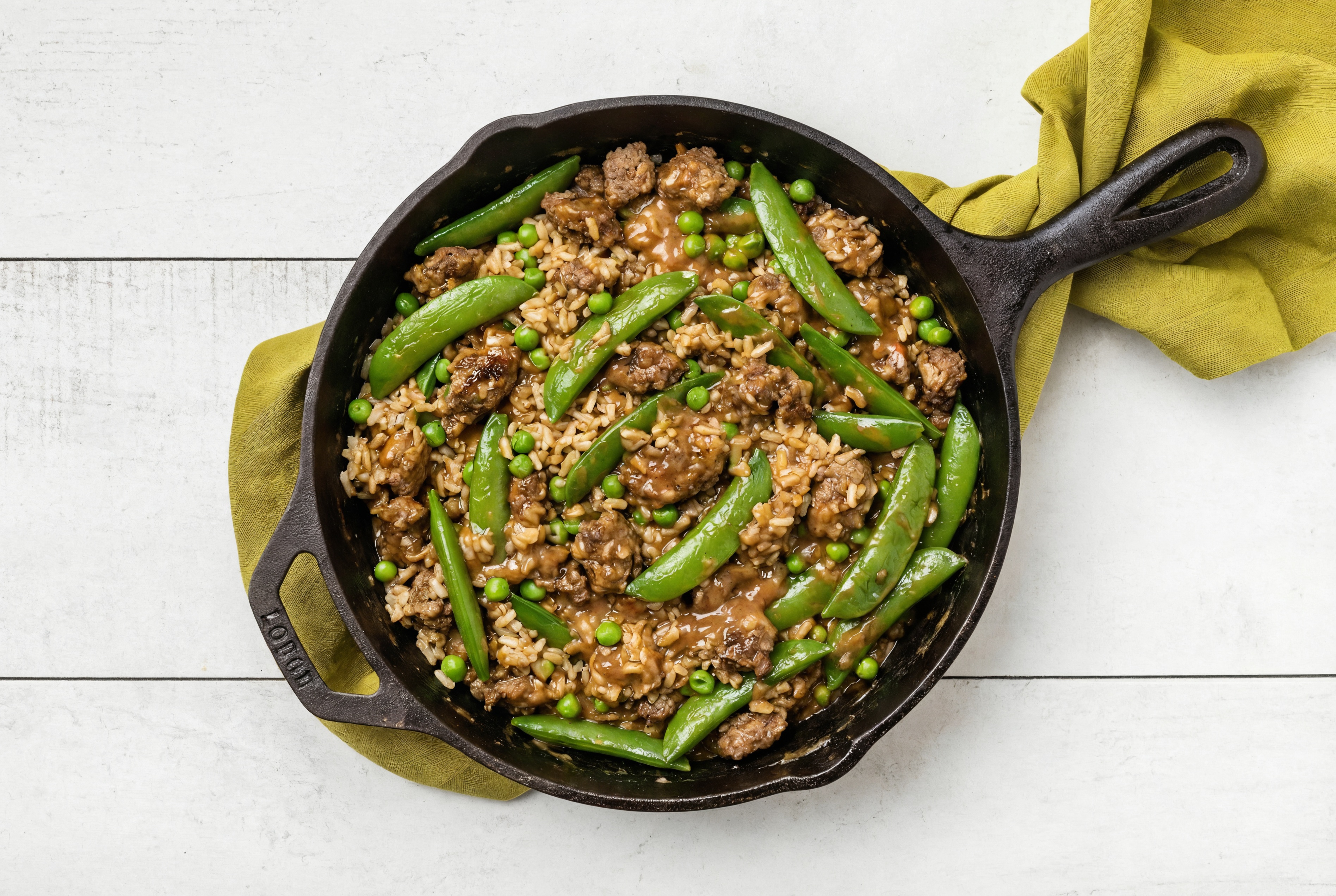 Herby Thai Peanut Pea Snap + Ground Italian-Style Beef Stir-Fry
