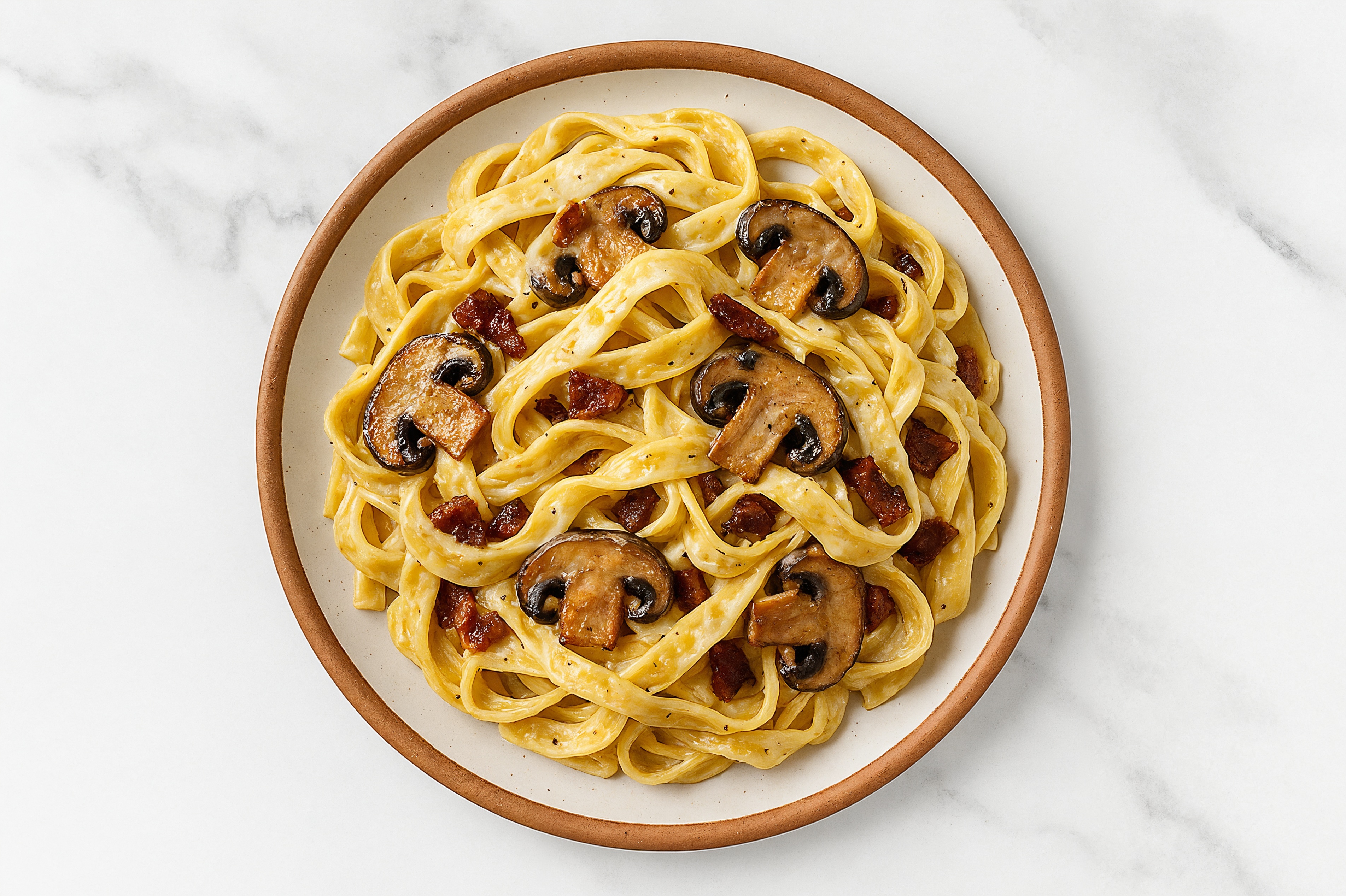 Creamy MyBacon + Mushroom Tagliatelle with Classic Alfredo
