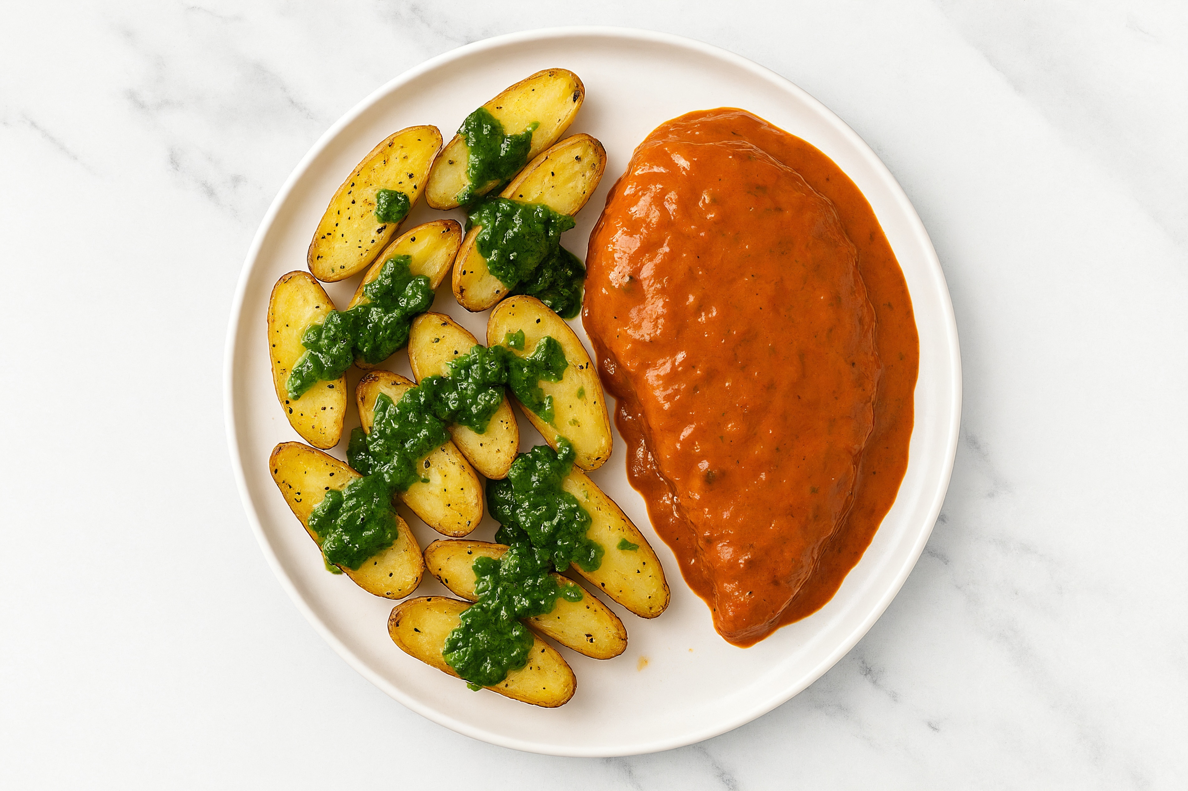 Baked Chicken Tikka Masala + Green Chutney Fingerlings