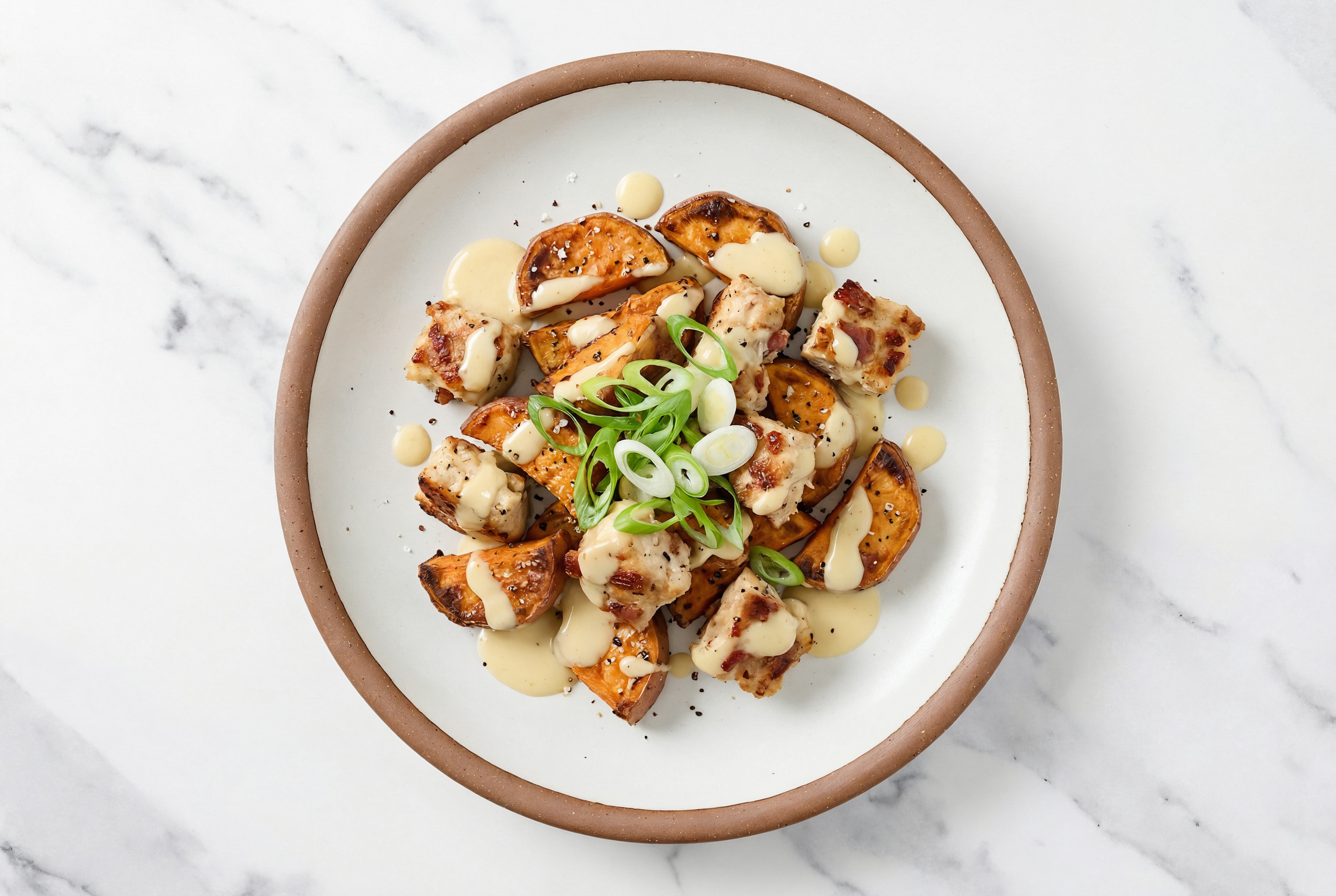 Chicken Bacon Miso Caesar Loaded Sweet Potatoes