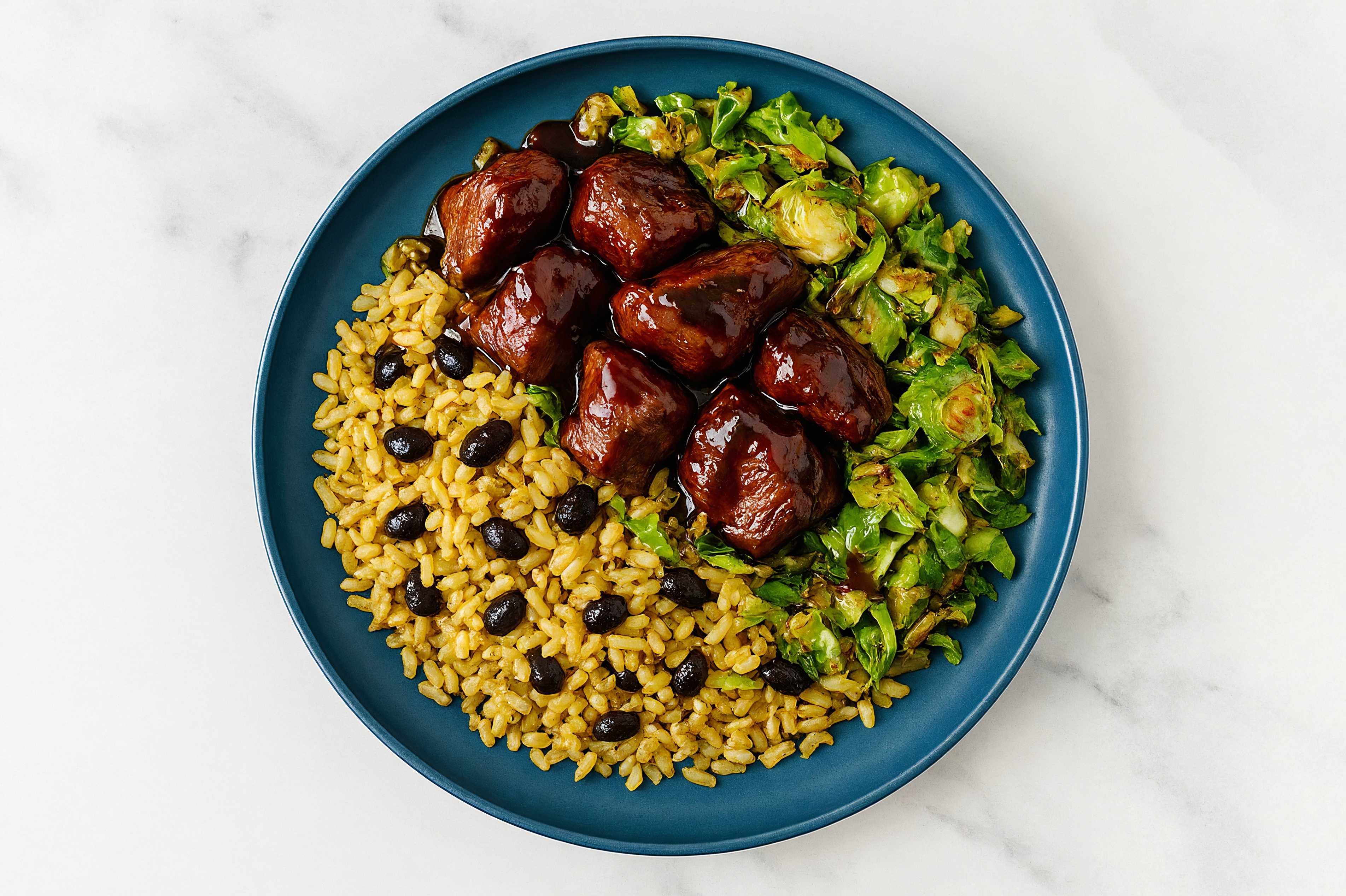 Japanese BBQ Seared Lamb + Seasoned Rice Bowl with Shaved Brussels