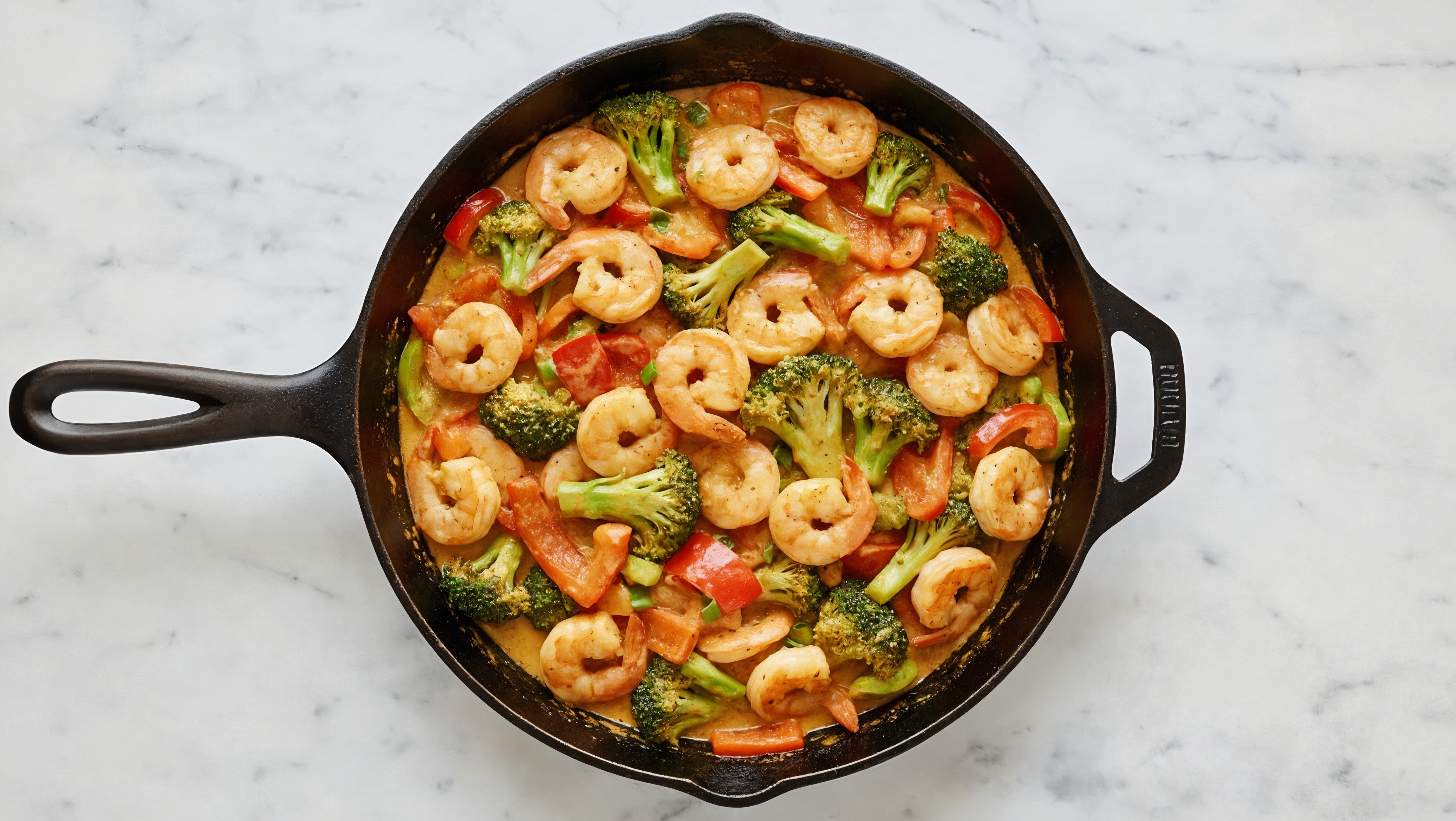 Coconut Curry Shrimp with Sautéed Organic Broccoli + Red Organic Pepper