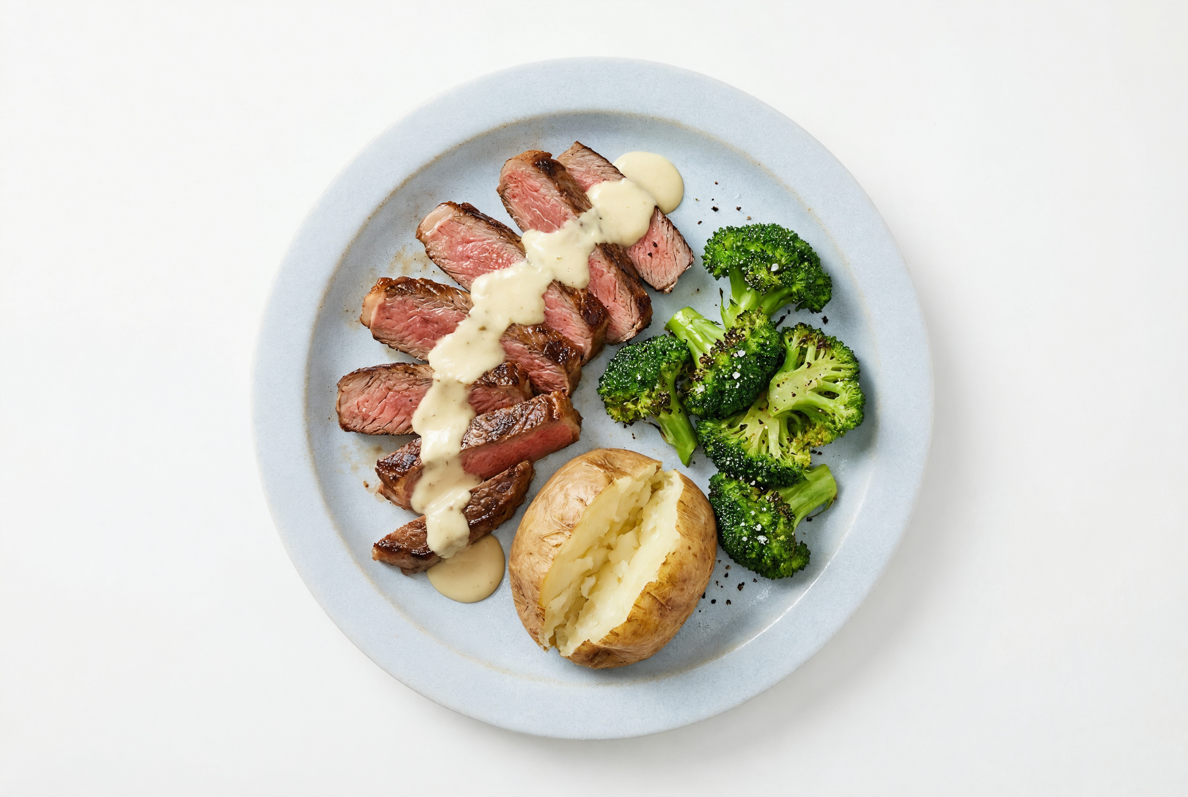 Ribeye with Garlic Sauce + Russet Potato + Broccoli