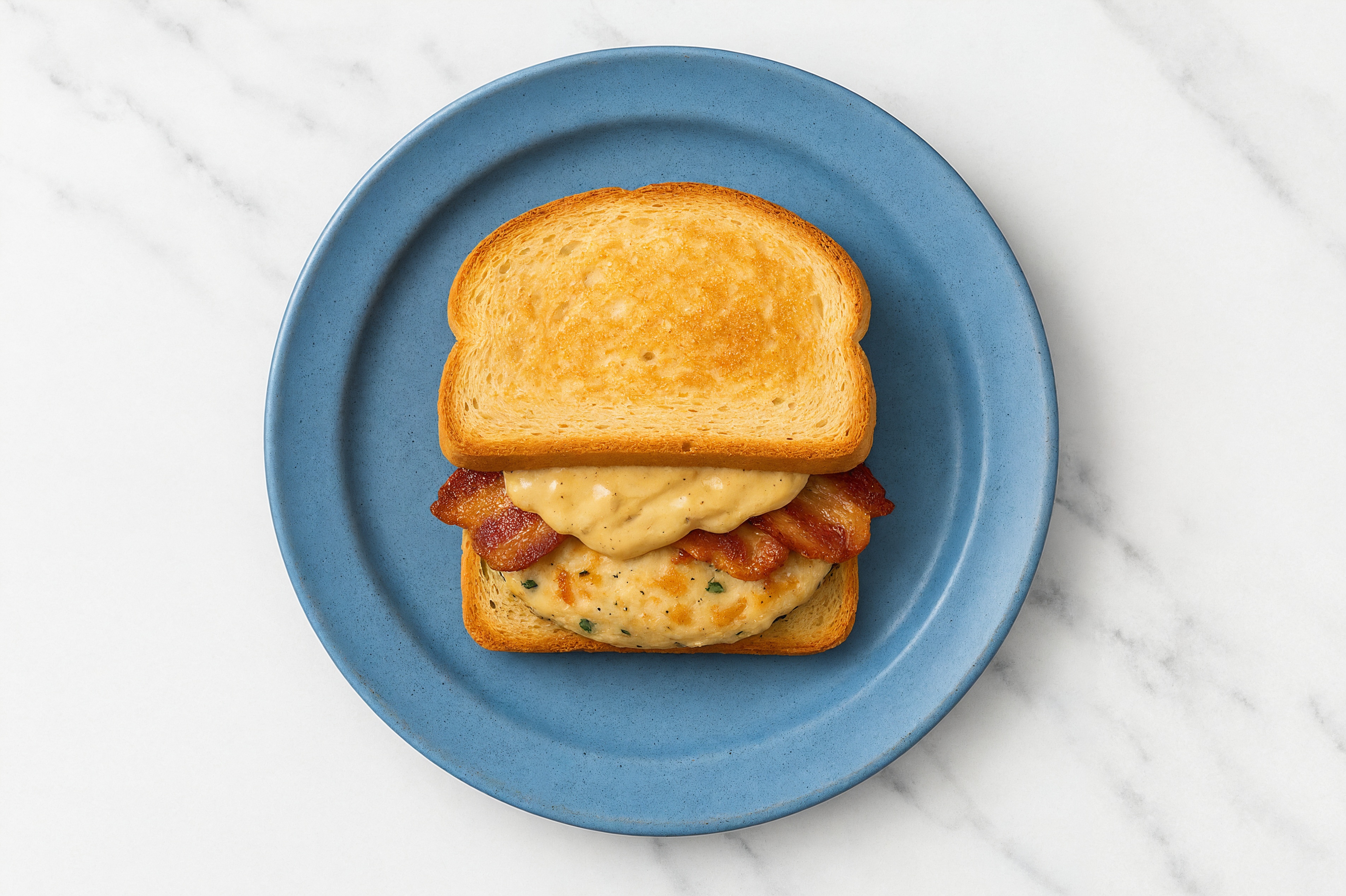 Bacon Chicken Burger on GF Bread with French Onion Sauce