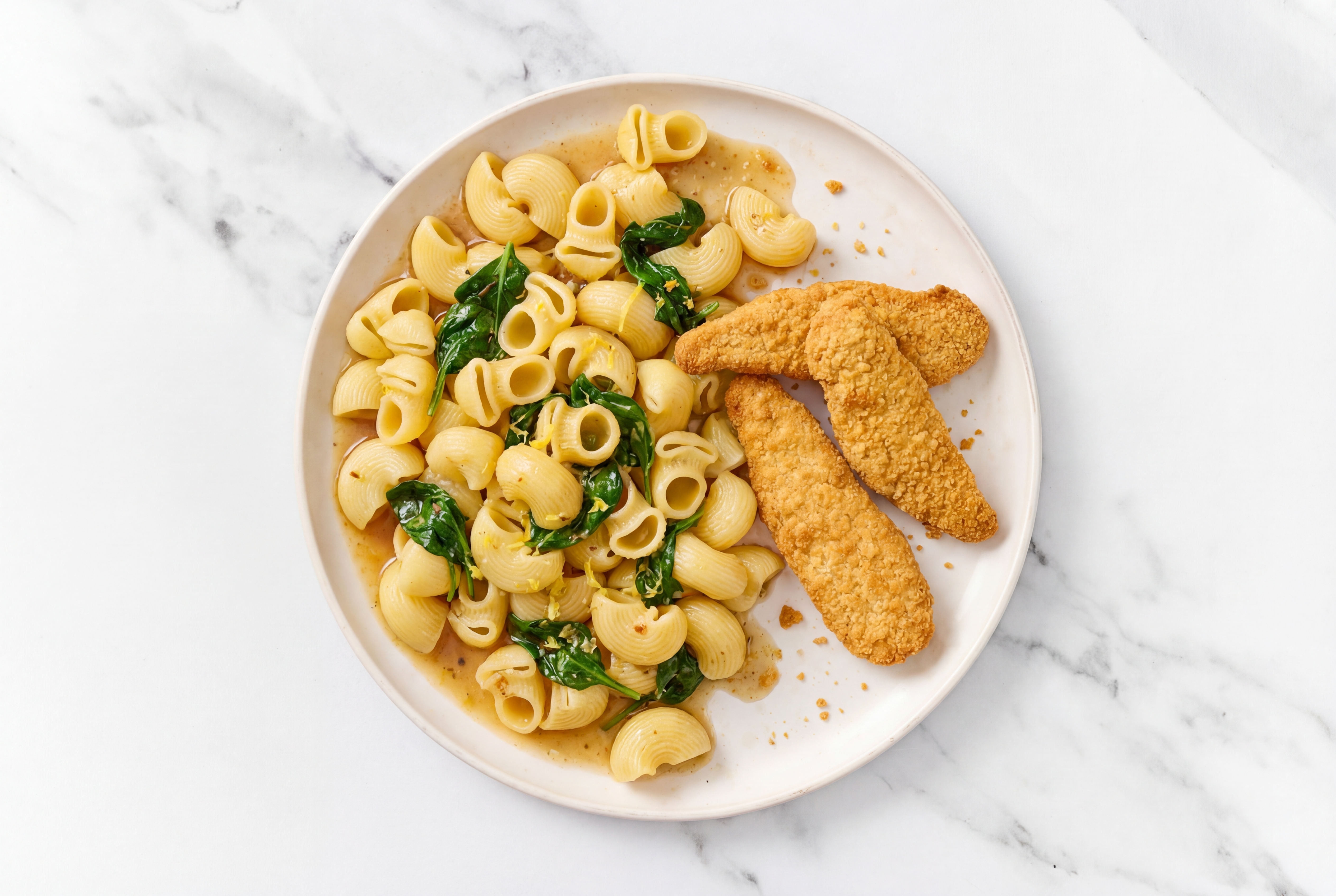 Chiocciole + Chick'n Tenders with Organic Spinach + Lemon Salted Butter
