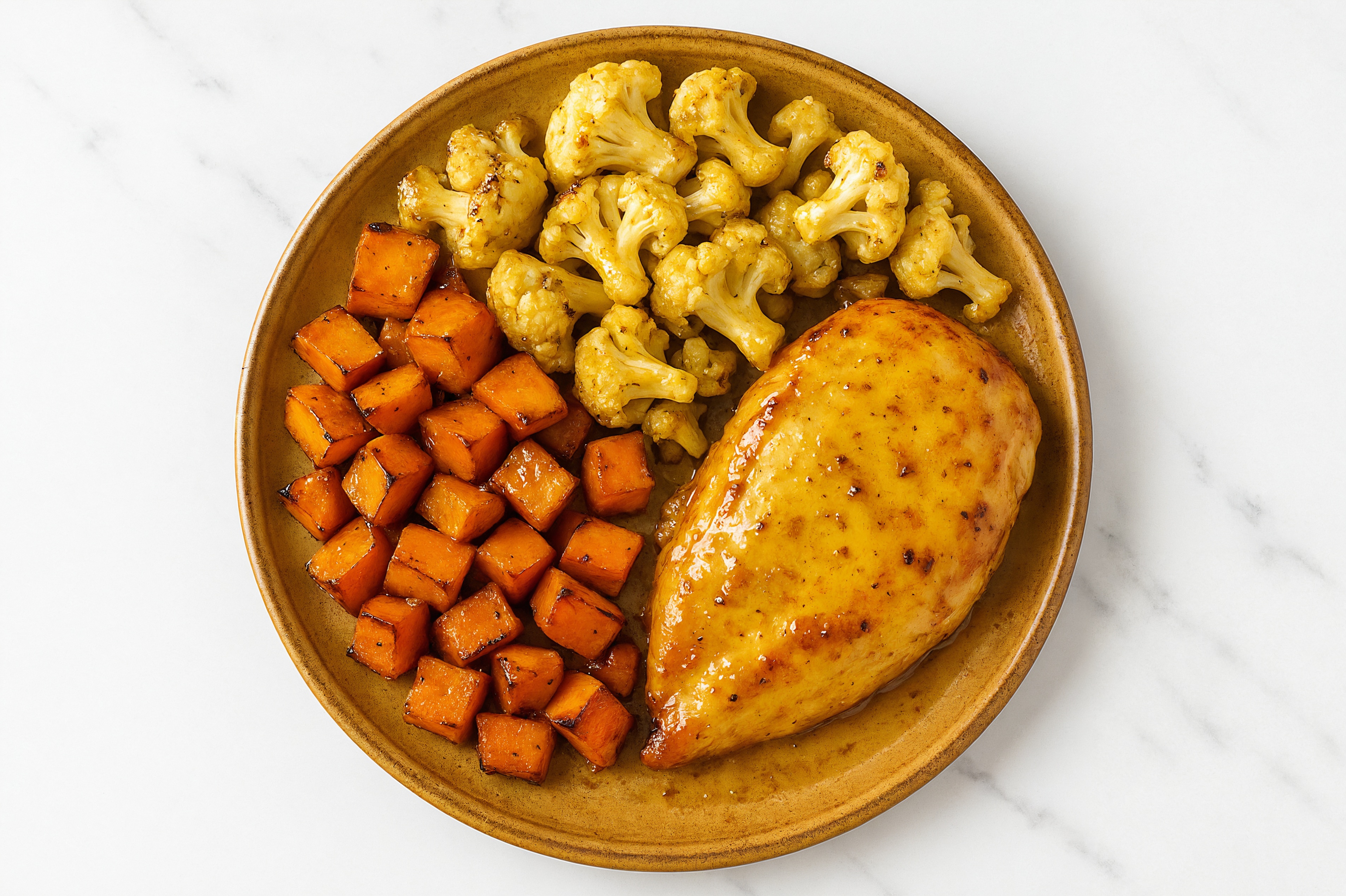 Sheet Pan Honey Mustard-Chicken with Sweet Potatoes & Cauliflower