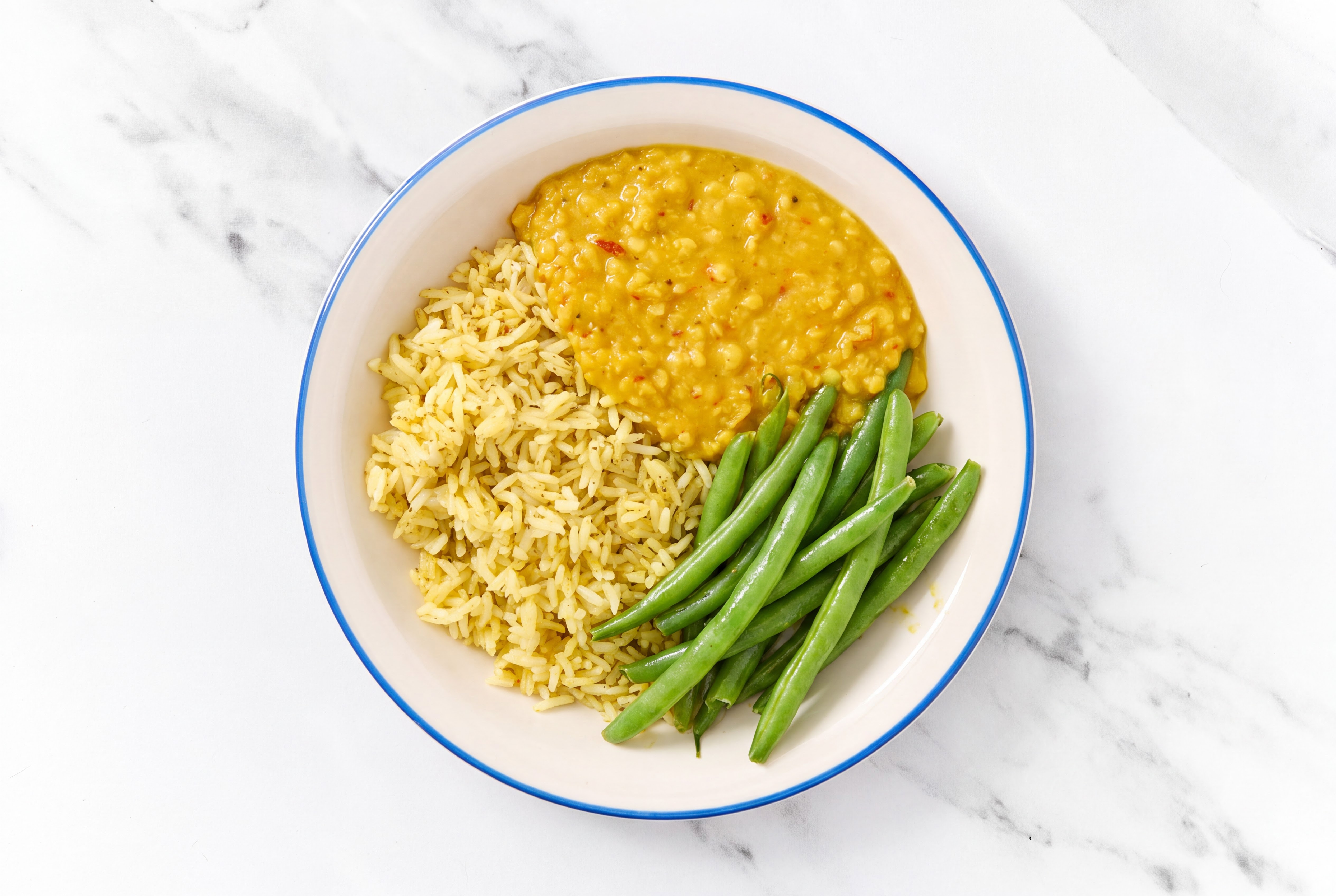 Red Lentil Dal + Green Bean Bowl with Jasmine Rice
