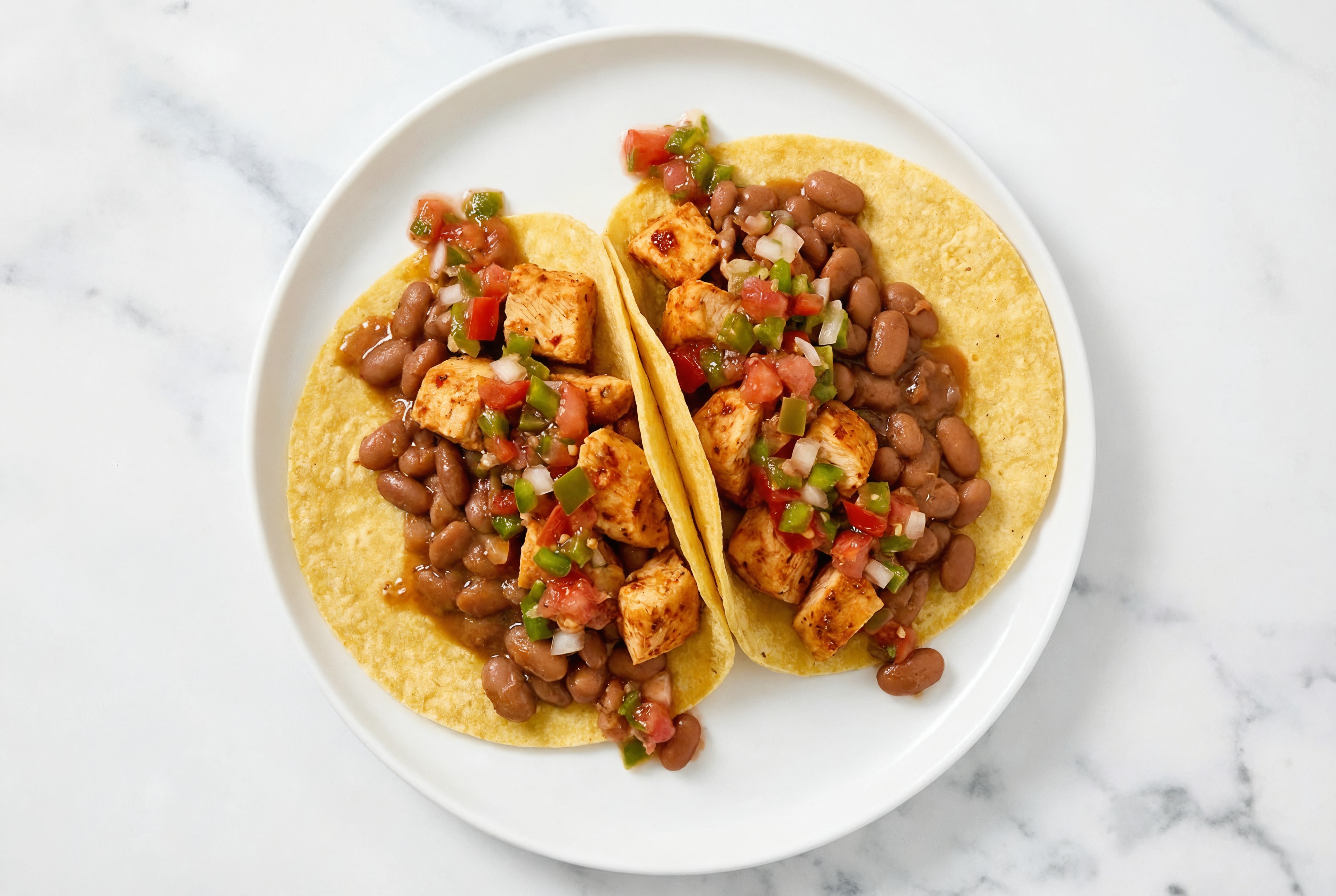 Herby Chipotle Chicken Tacos with Pico De Gallo & Pinto Beans
