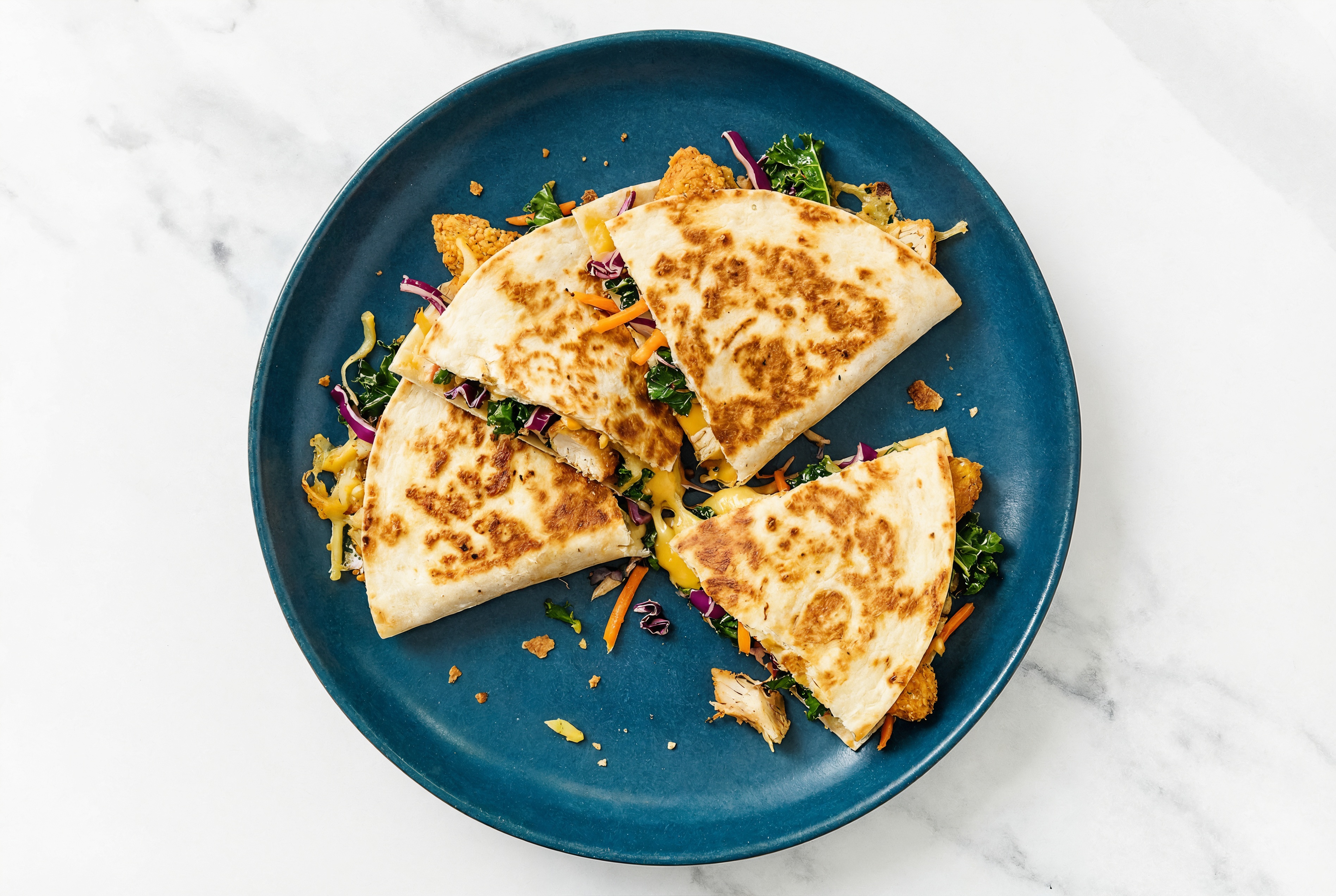 Cheesy Chick'n Tenders Rainbow Quesadillas