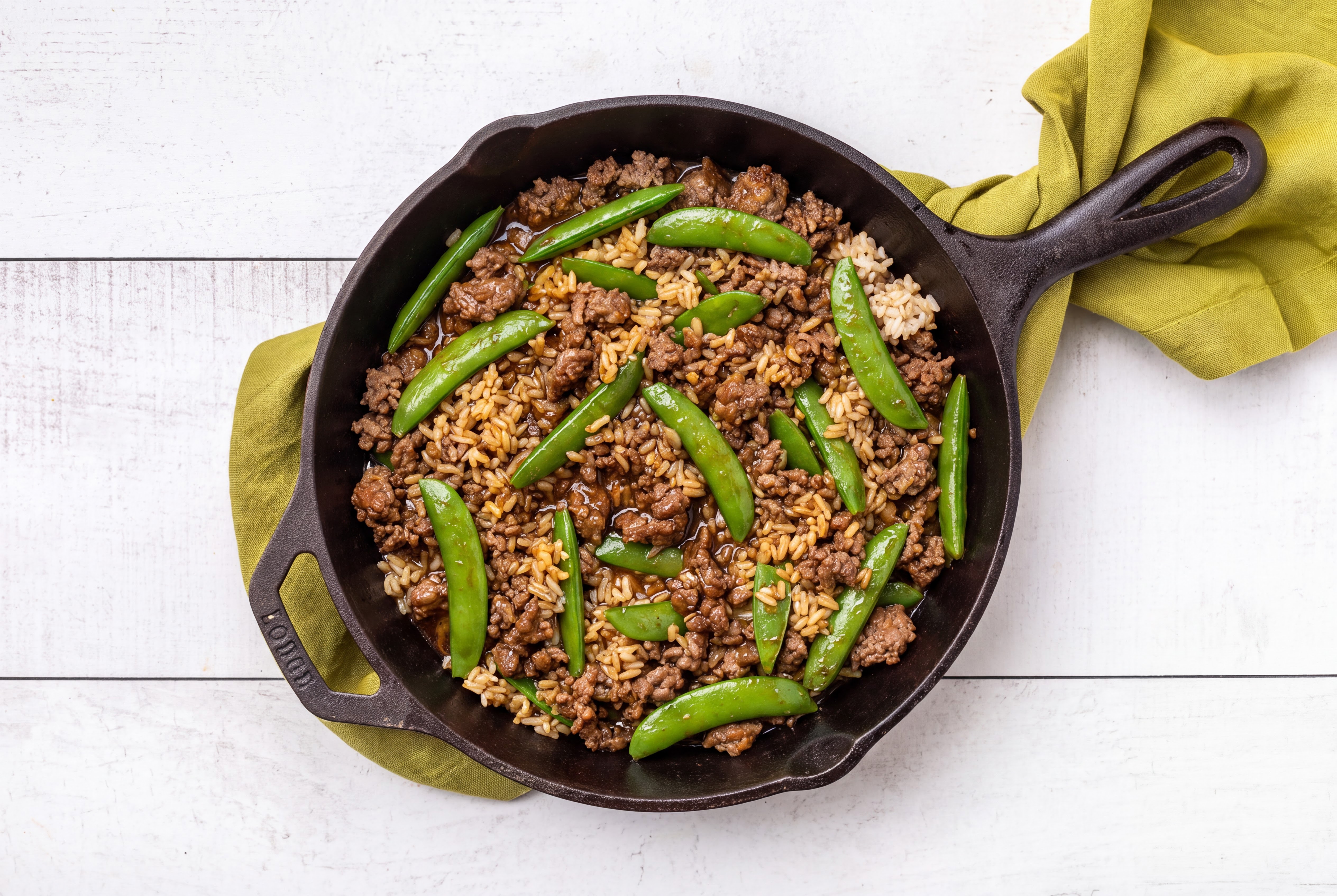 Herby Teriyaki Pea Snap + Ground 93/7 Lean Beef Stir-Fry