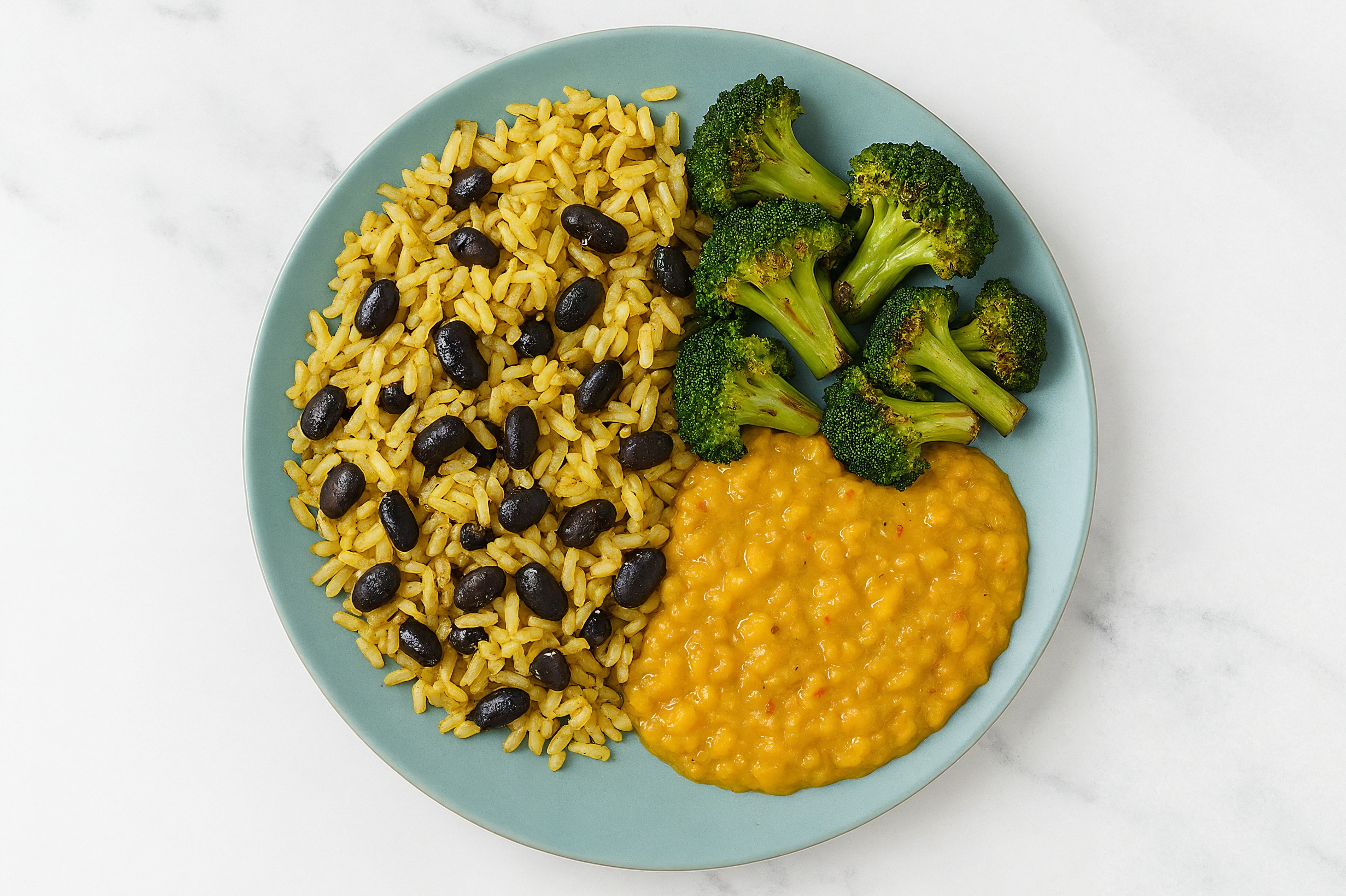 Broccoli Red Lentil Dal Bowl over  Rice with Beans