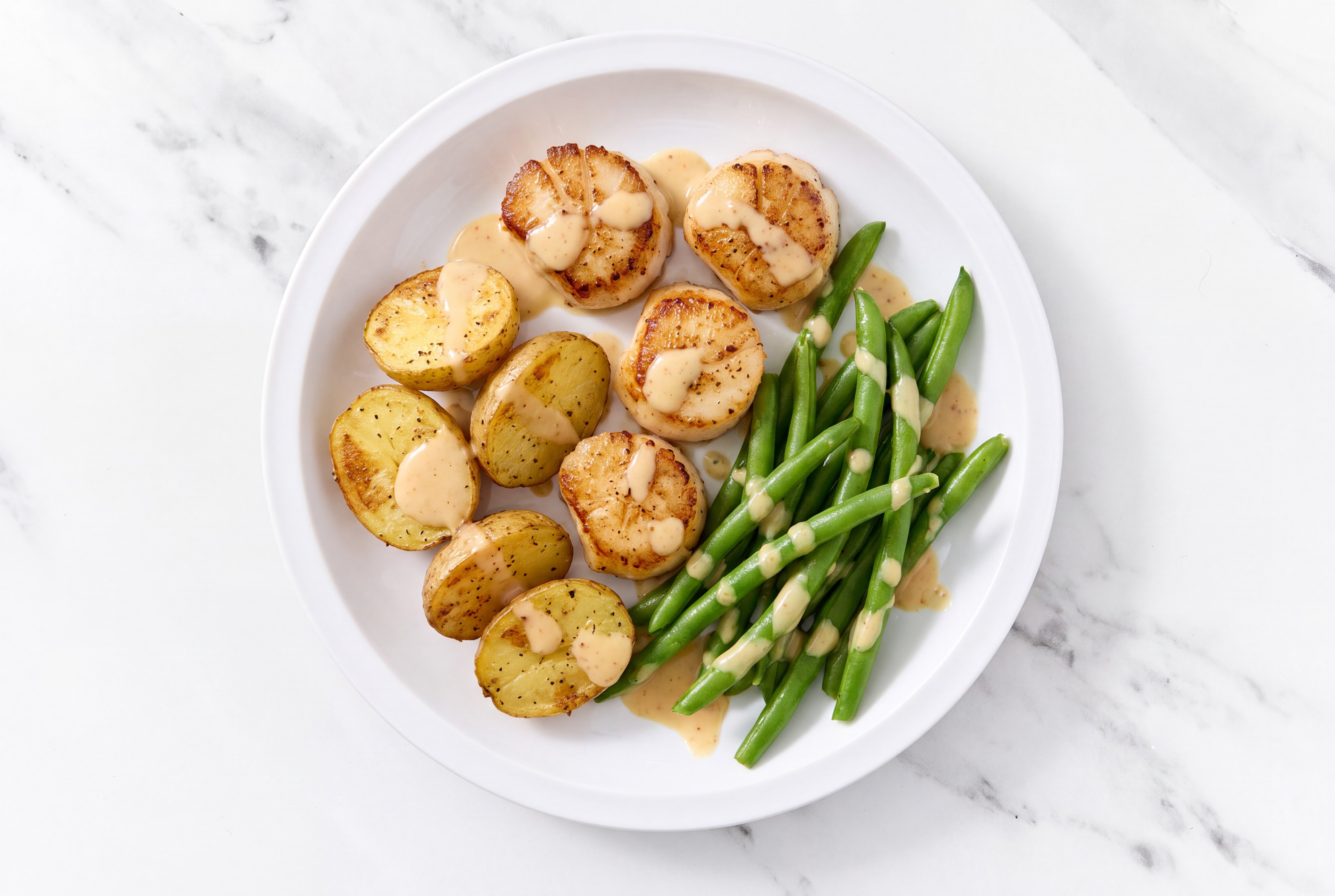 Miso Jumbo Scallops with Organic Potatoes & Green Beans