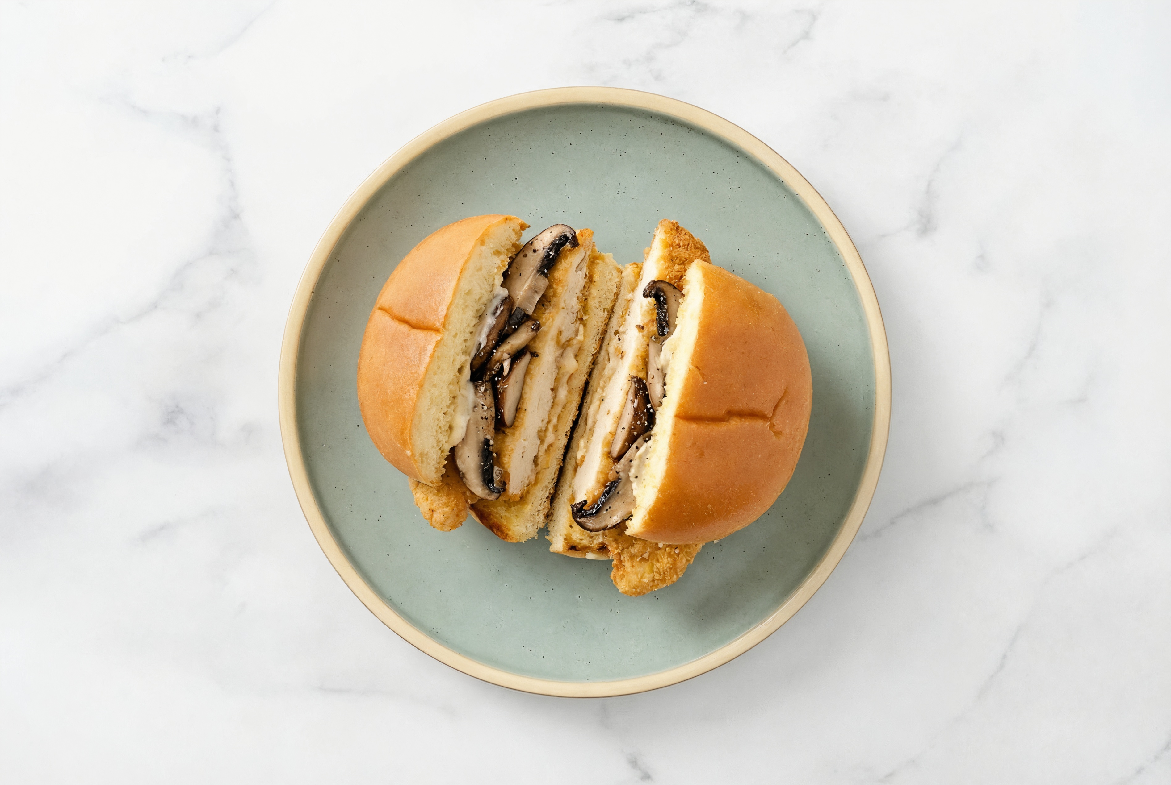 Creamy Horseradish "Chicken" Tenders Sandwich with Portabellas on Gluten-Free Buns