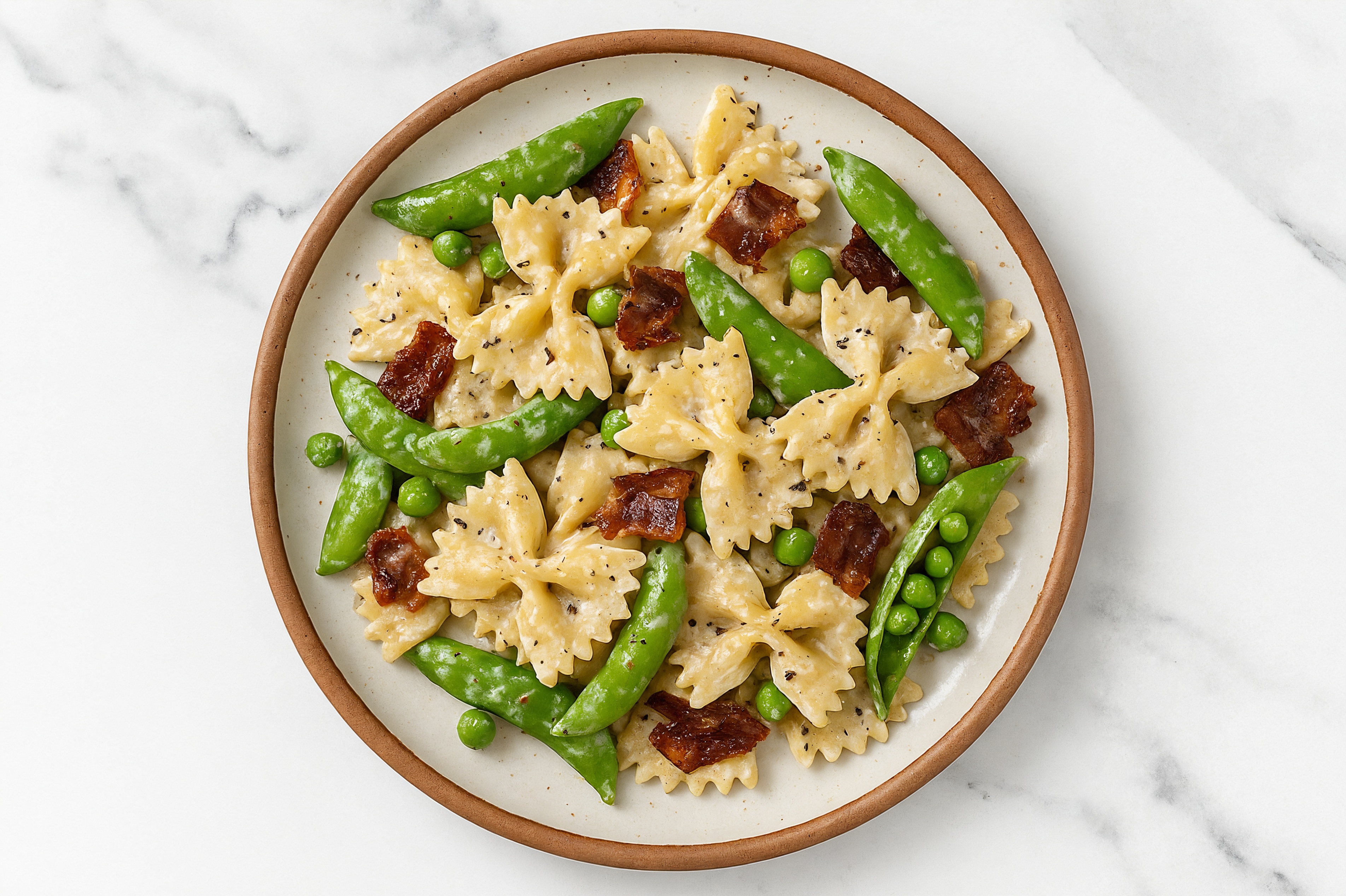 Farfalle Pasta Truffle with MyBacon + Snap Peas