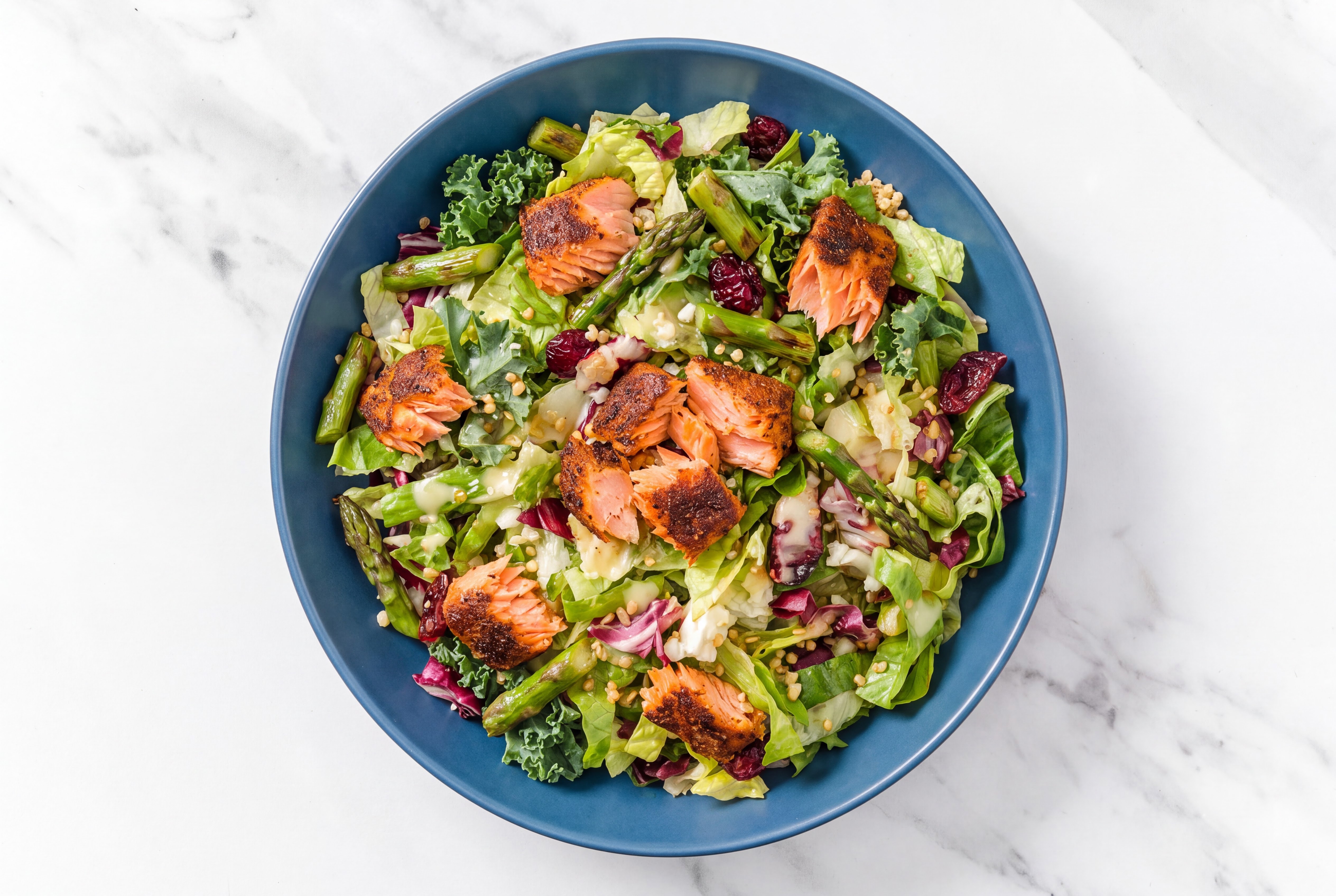 Honey Citrus Salad with Blackened Salmon + Fresh Asparagus