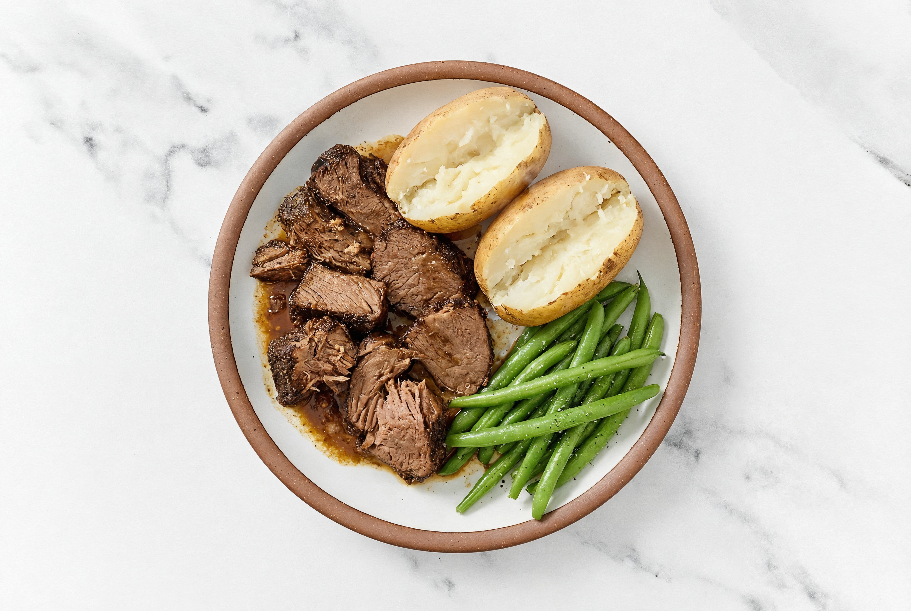 Beef Short Ribs with Baked Russet Potatoes + Organic Green Beans