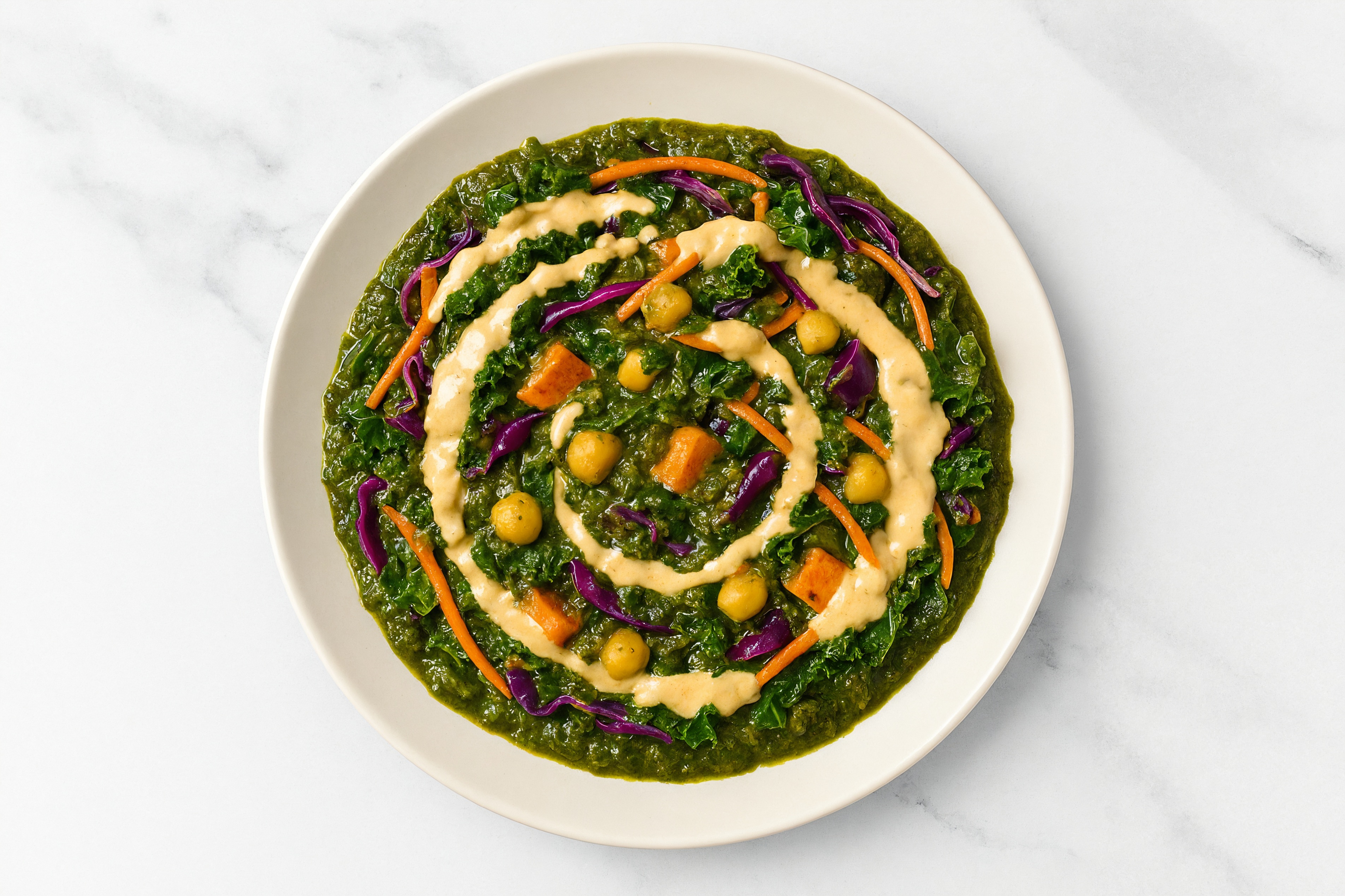 Sweet Potato Chickpea Saag + Rainbow Veggies