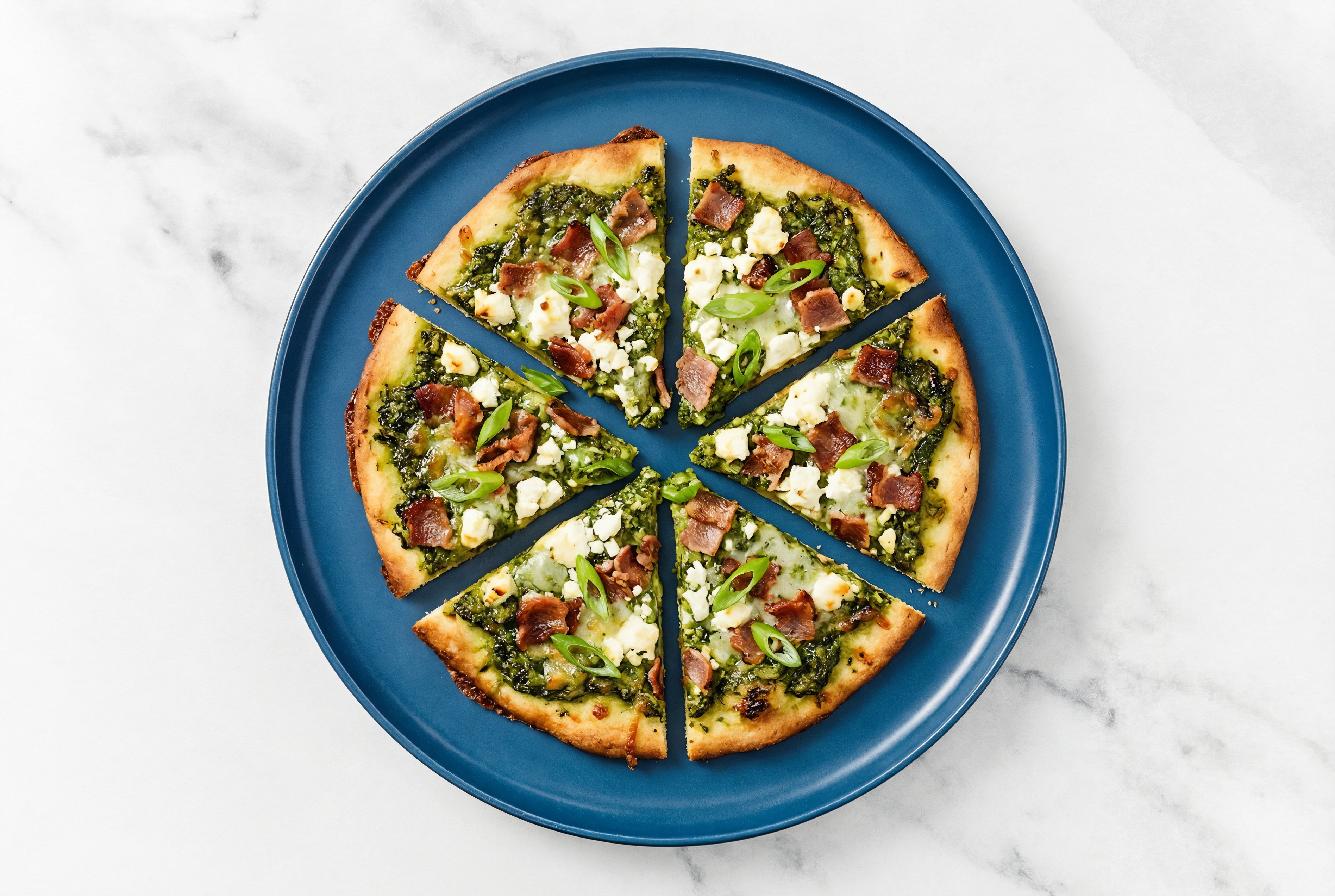 Super Green Turkey Bacon Pizza with Sheep Cheese + Fresh Scallions