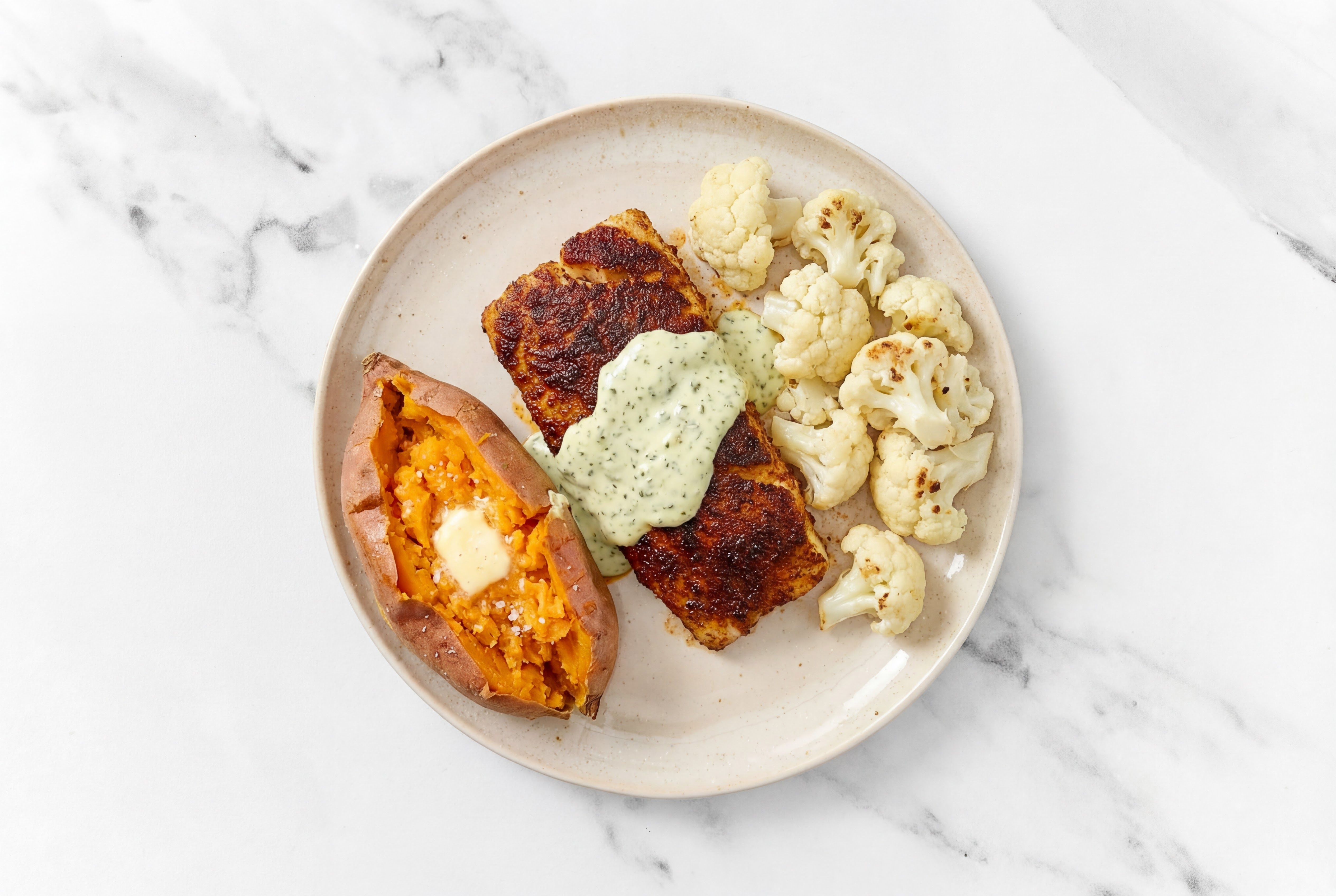 Blackened Barramundi + Creamy Jalapeño Veggies