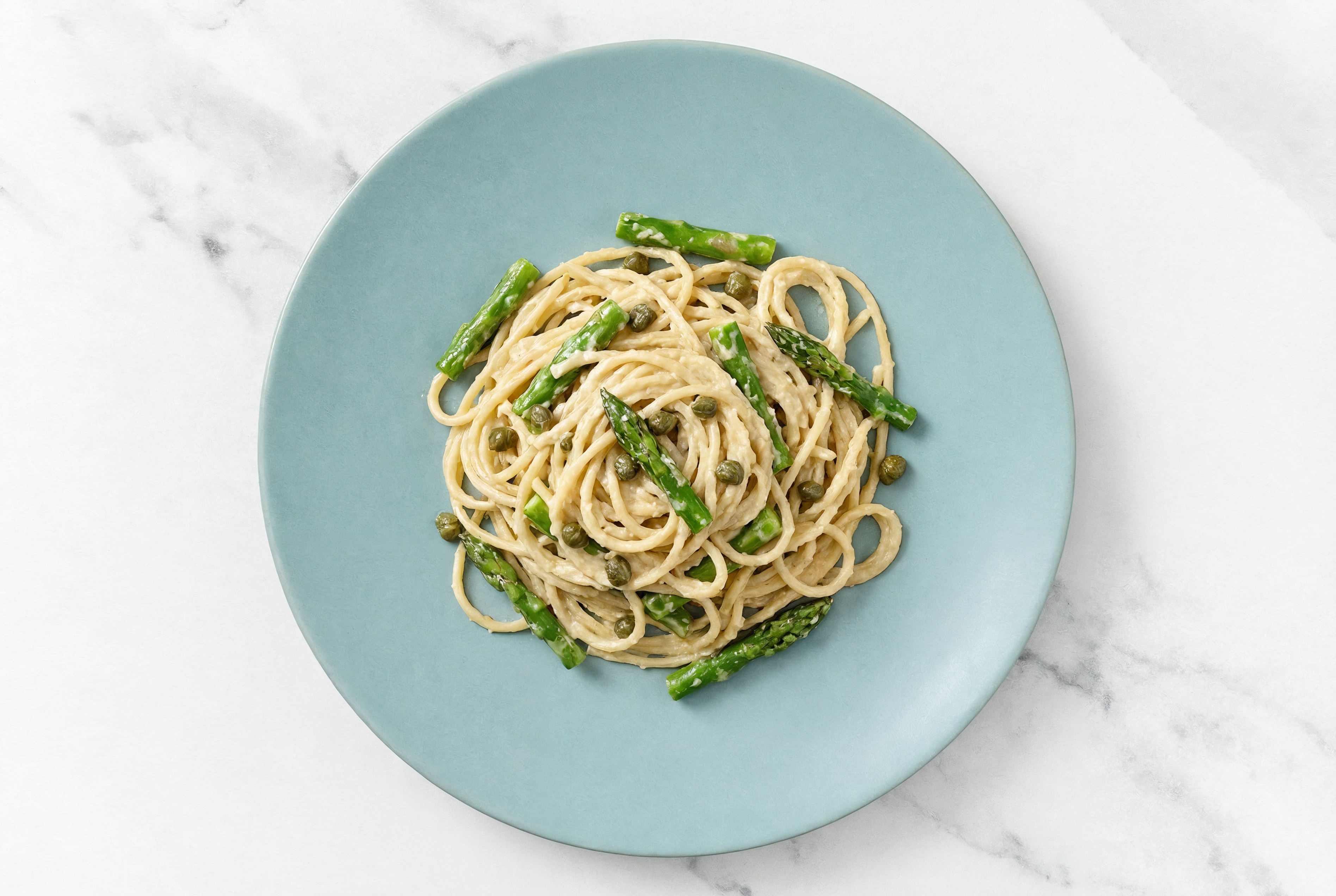 Creamy Caper Asparagus Gluten Free Spaghetti