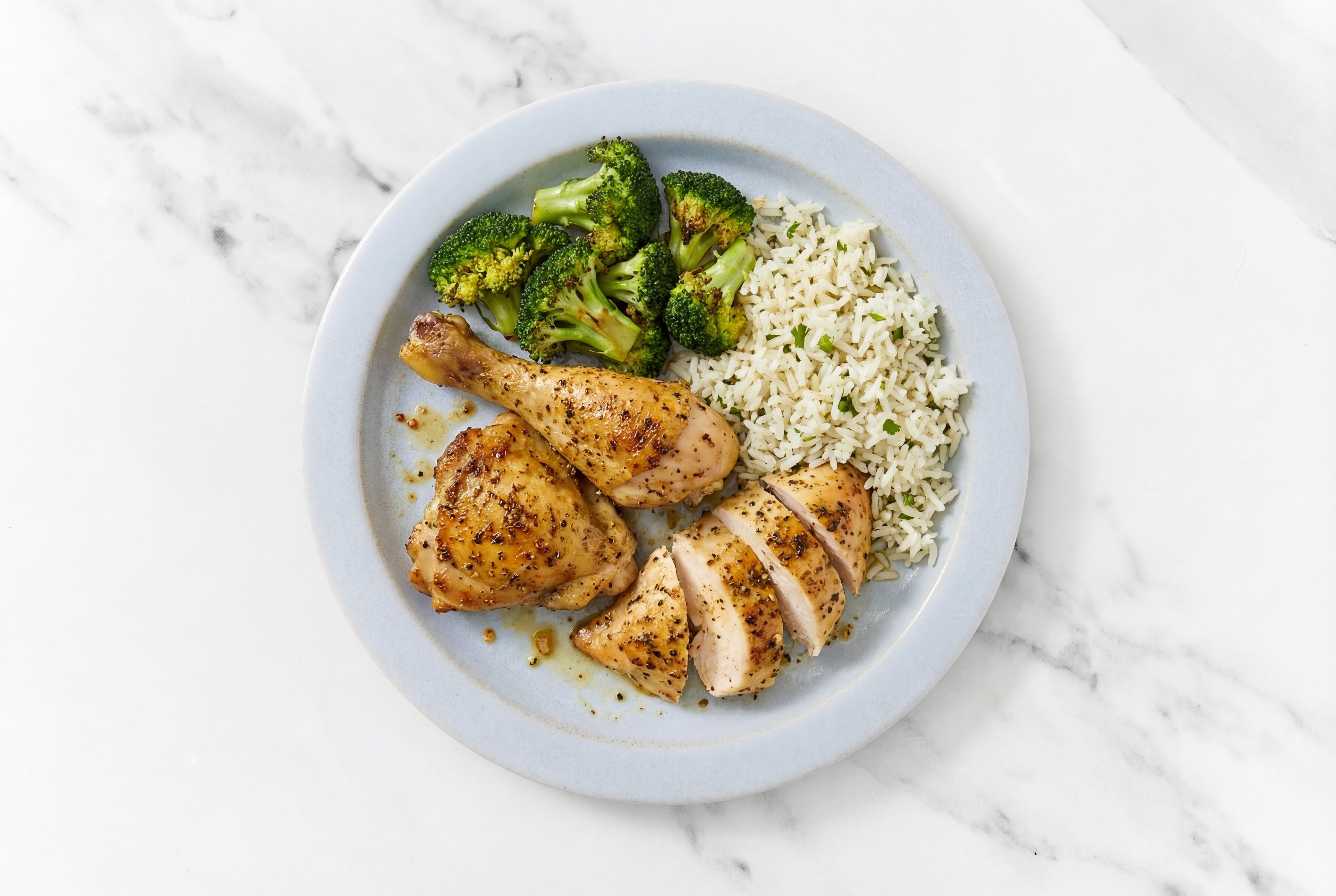 Lemon Pepper Chicken + Cilantro Lime Rice with Broccoli Bunches