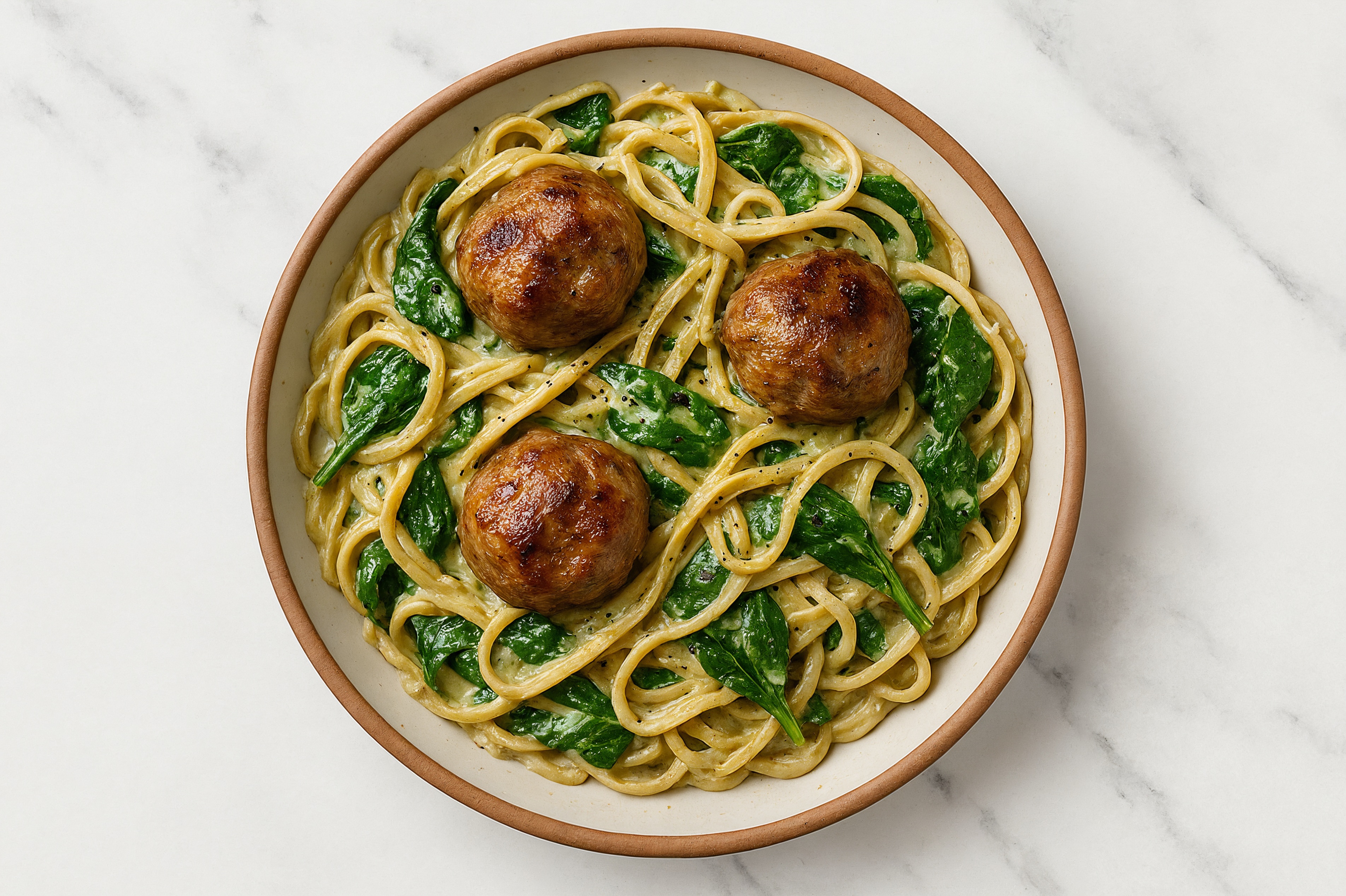 Creamy Grass-Fed Meatball Herb Cream Linguine