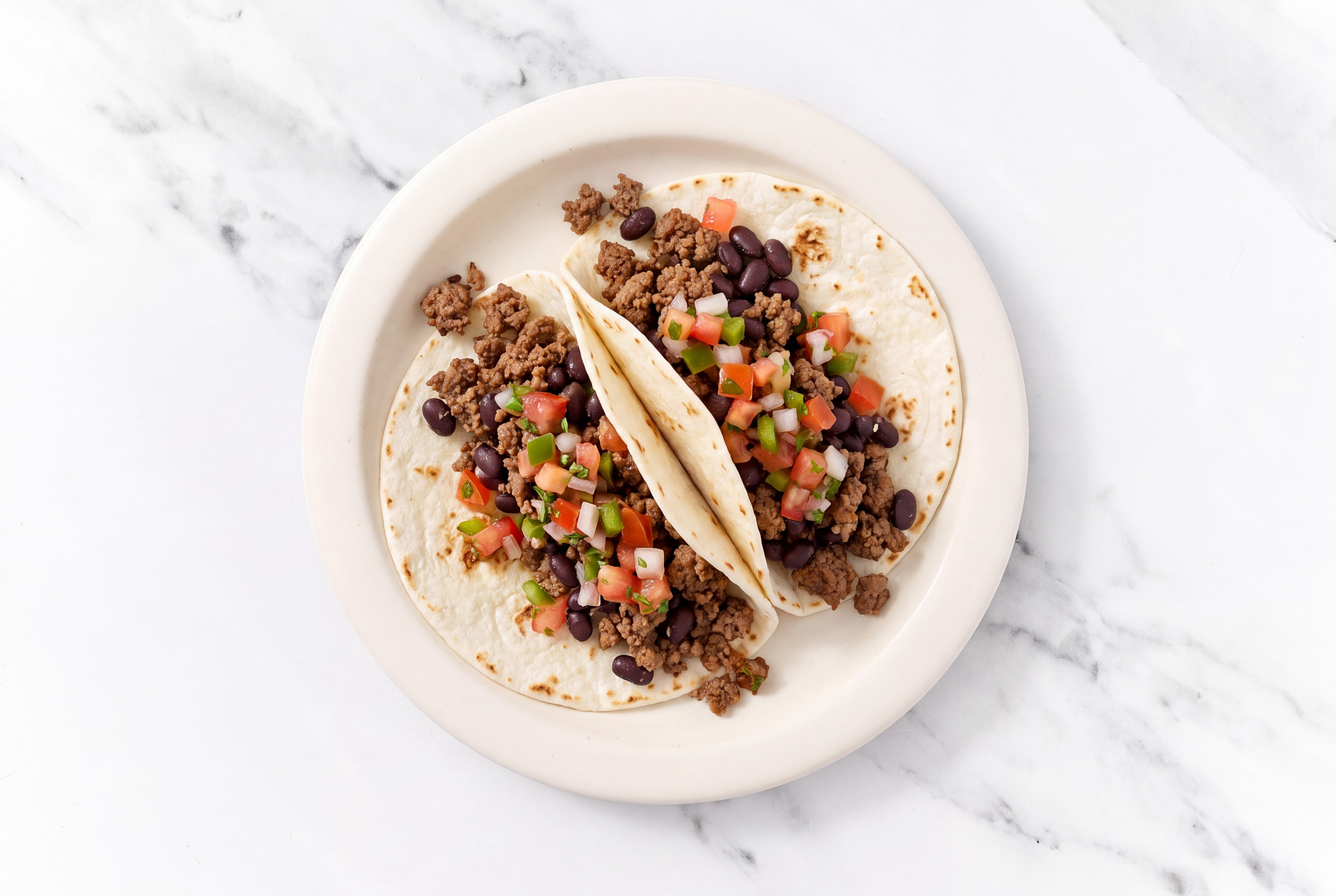 Ground 93/7 Lean Beef Tacos with Fresh Salsa & Spiced Beans