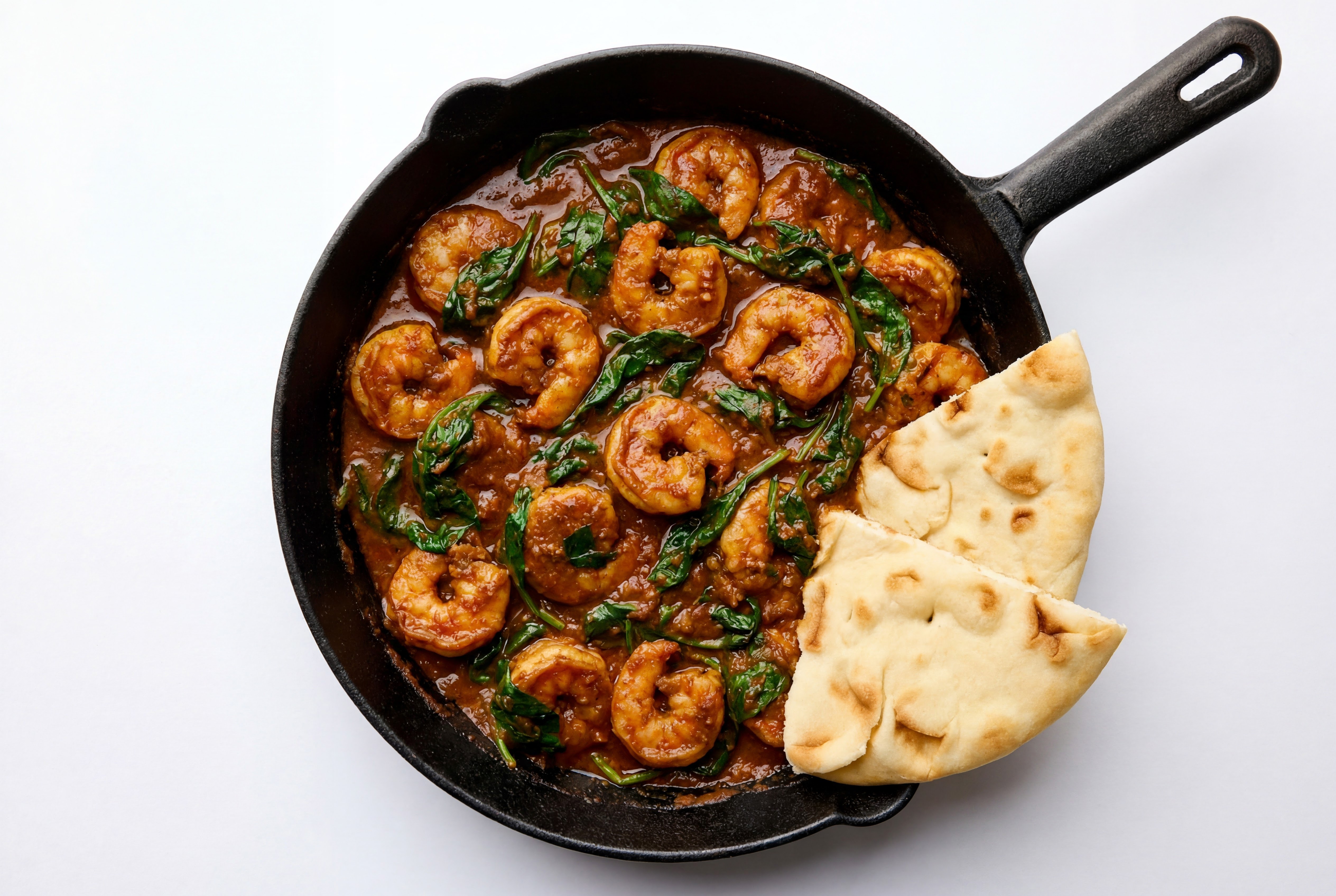 Shrimp Vindaloo with Spinach + Naan