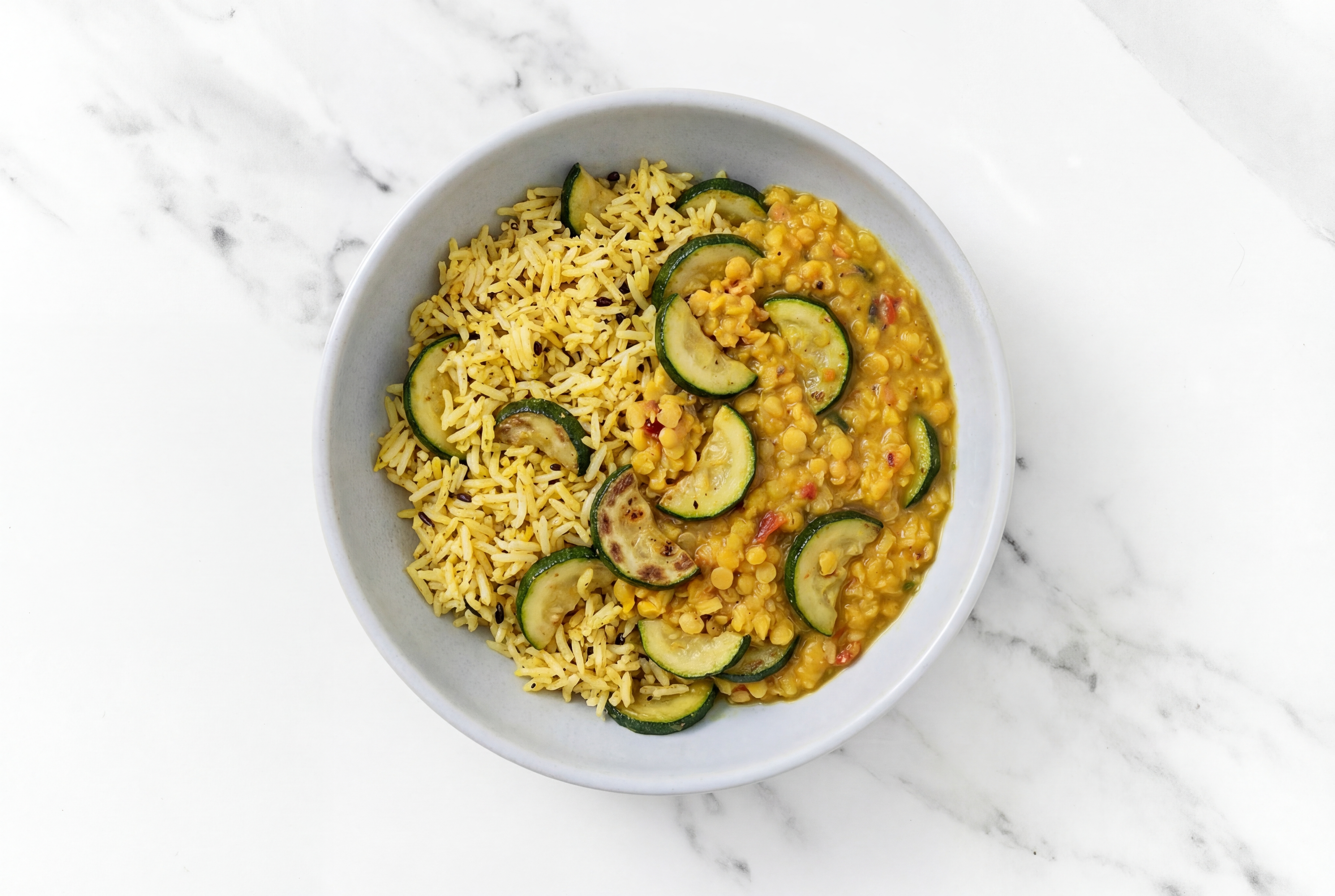 Herby Red Lentil Dal + Zucchini over Jasmine Rice
