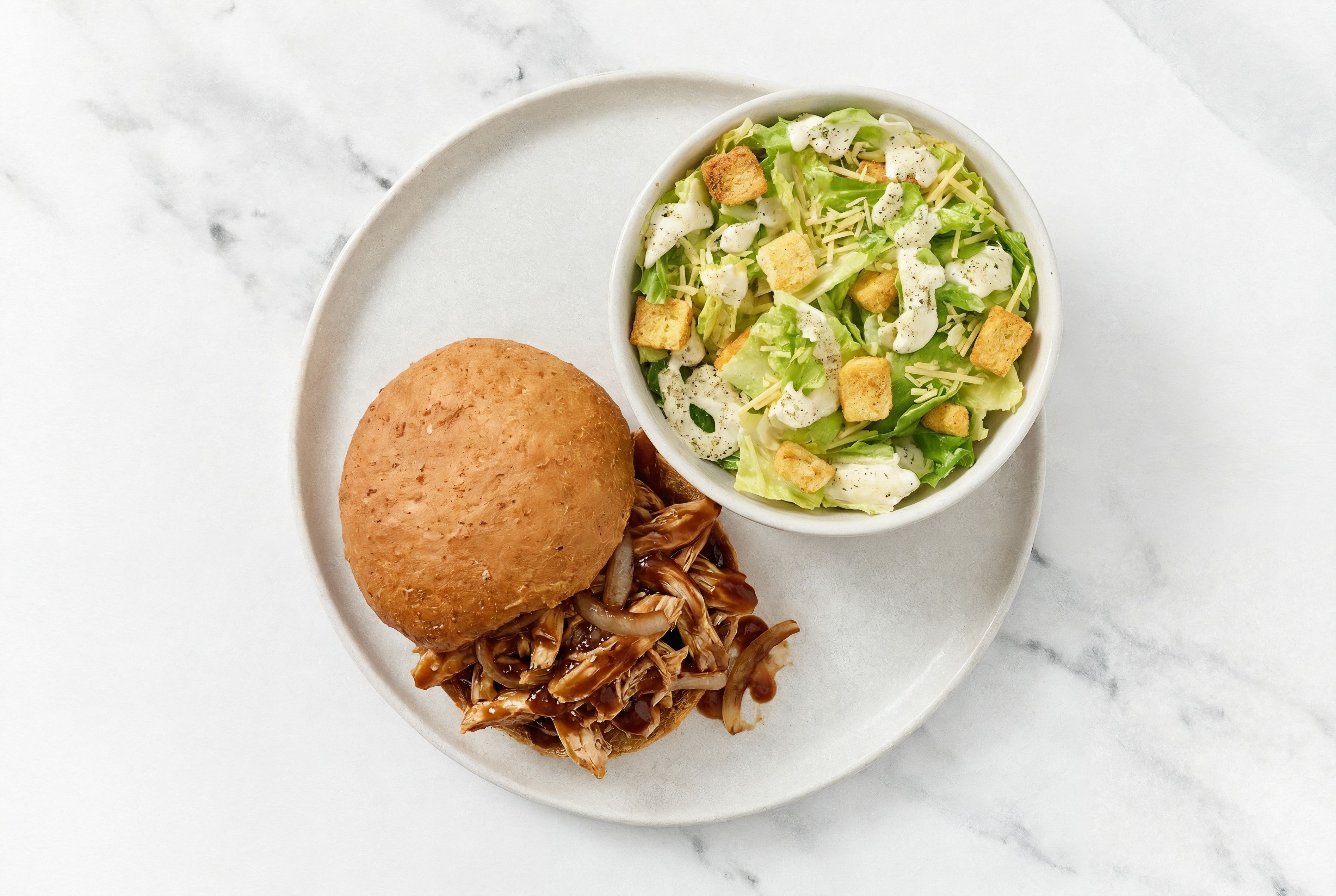  Slow Cooker BBQ Pulled Chicken Sandwich + Caesar Salad with Original BBQ Sauce