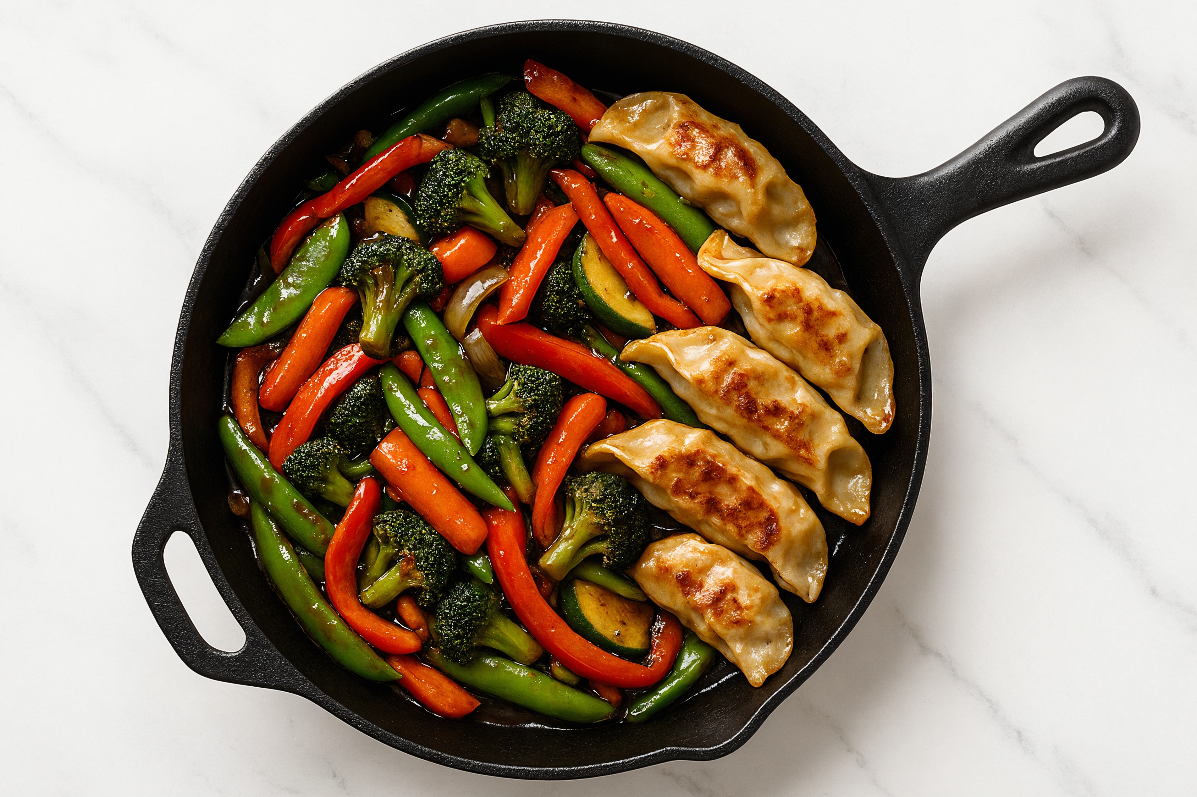 Sesame Vegetable Dumplings + Eight Veggie Stir-Fry