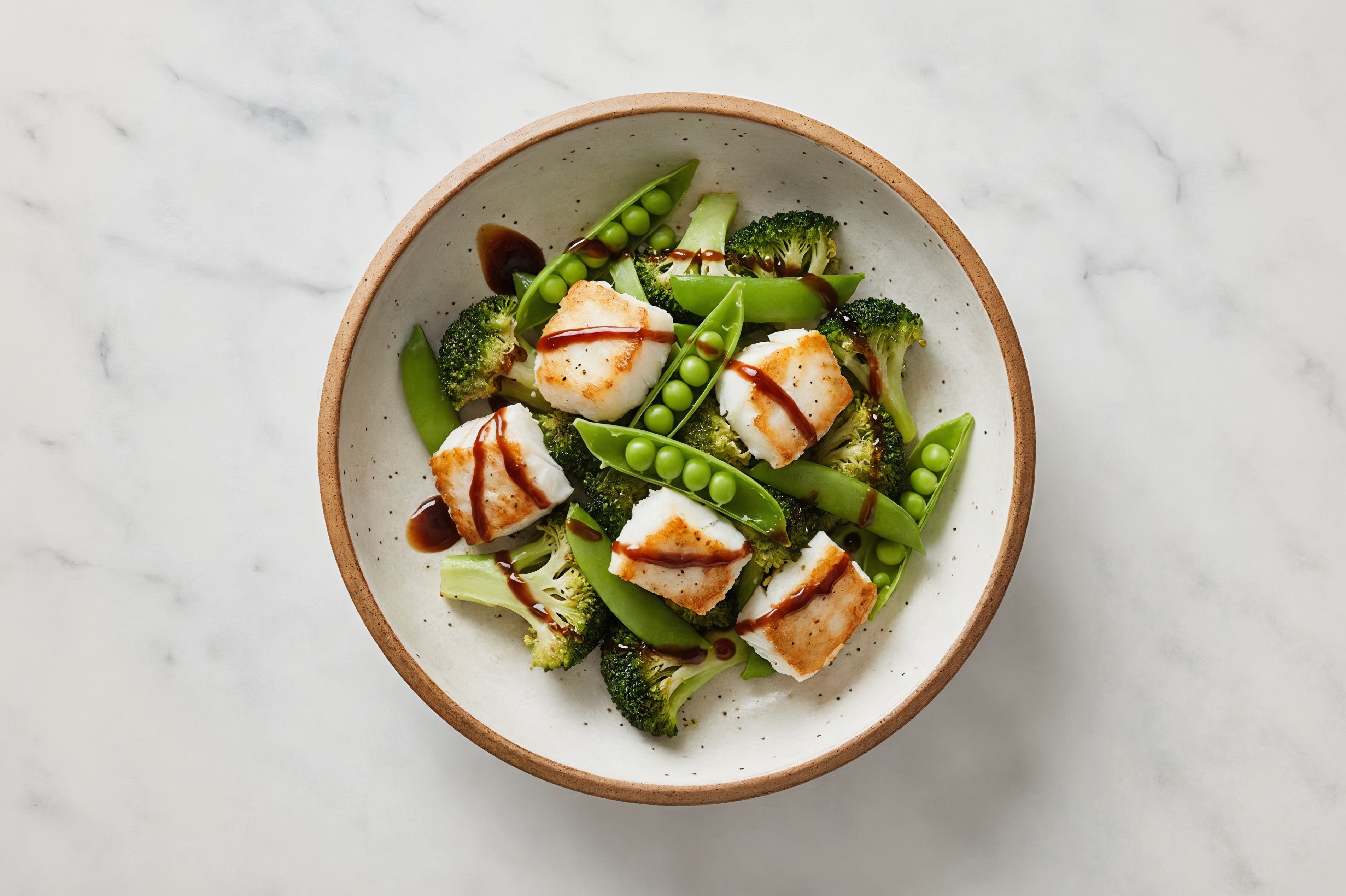 Teriyaki Halibut Green Veggie Bowl with Broccoli Florets