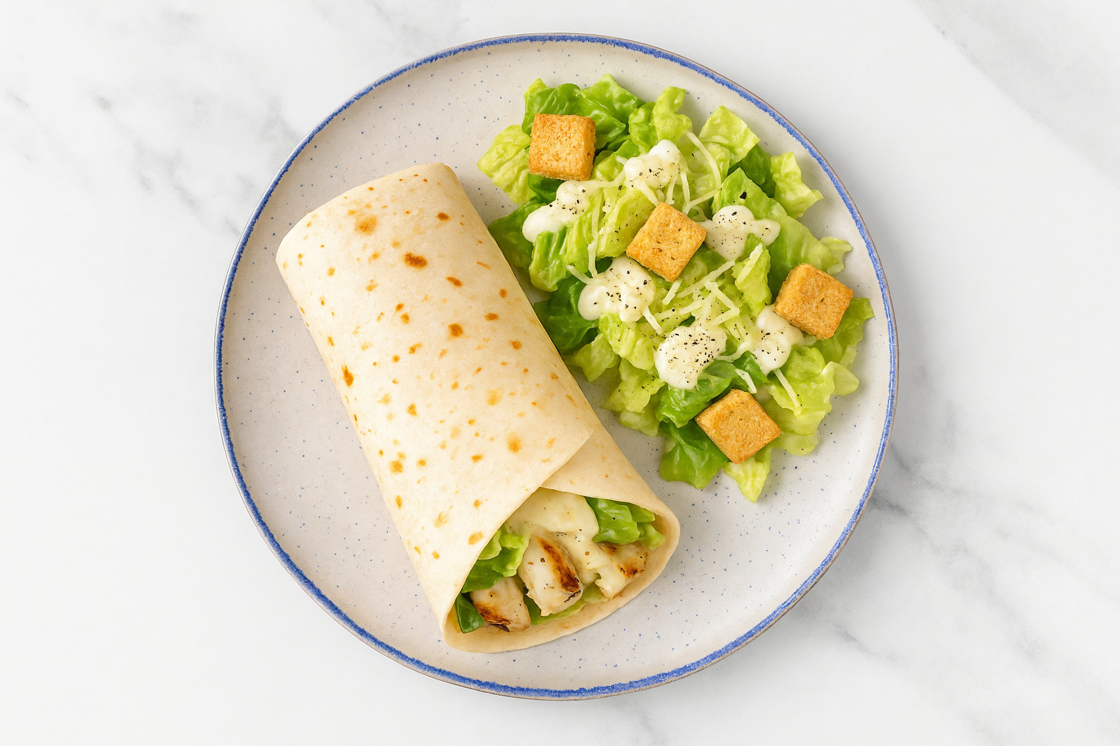 Mediterranean Grilled Chicken Breast + Jack Cheese Wrap with + Side of Caesar Salad