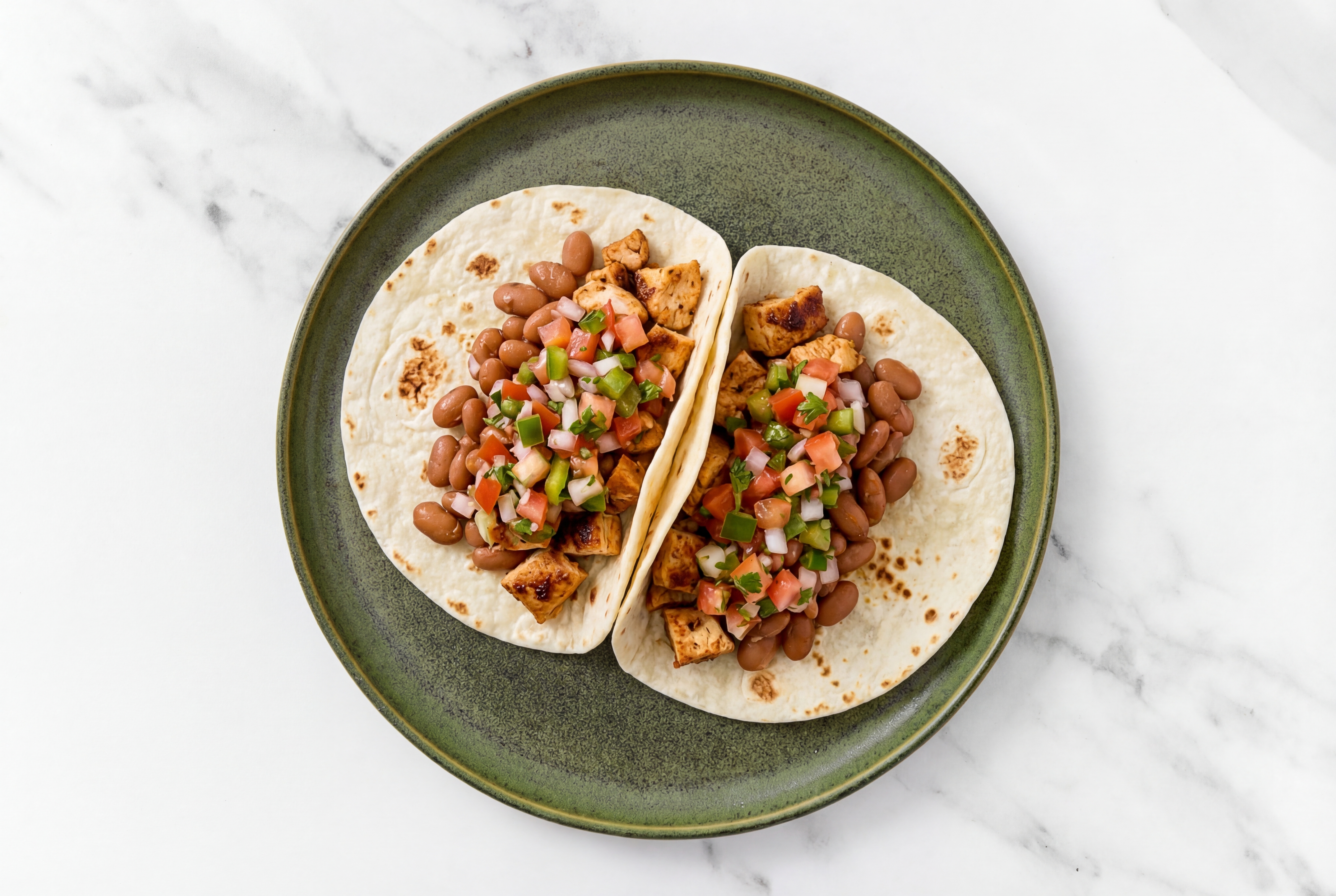 Chipotle Chicken Tacos with Fresh Salsa & Pinto Beans