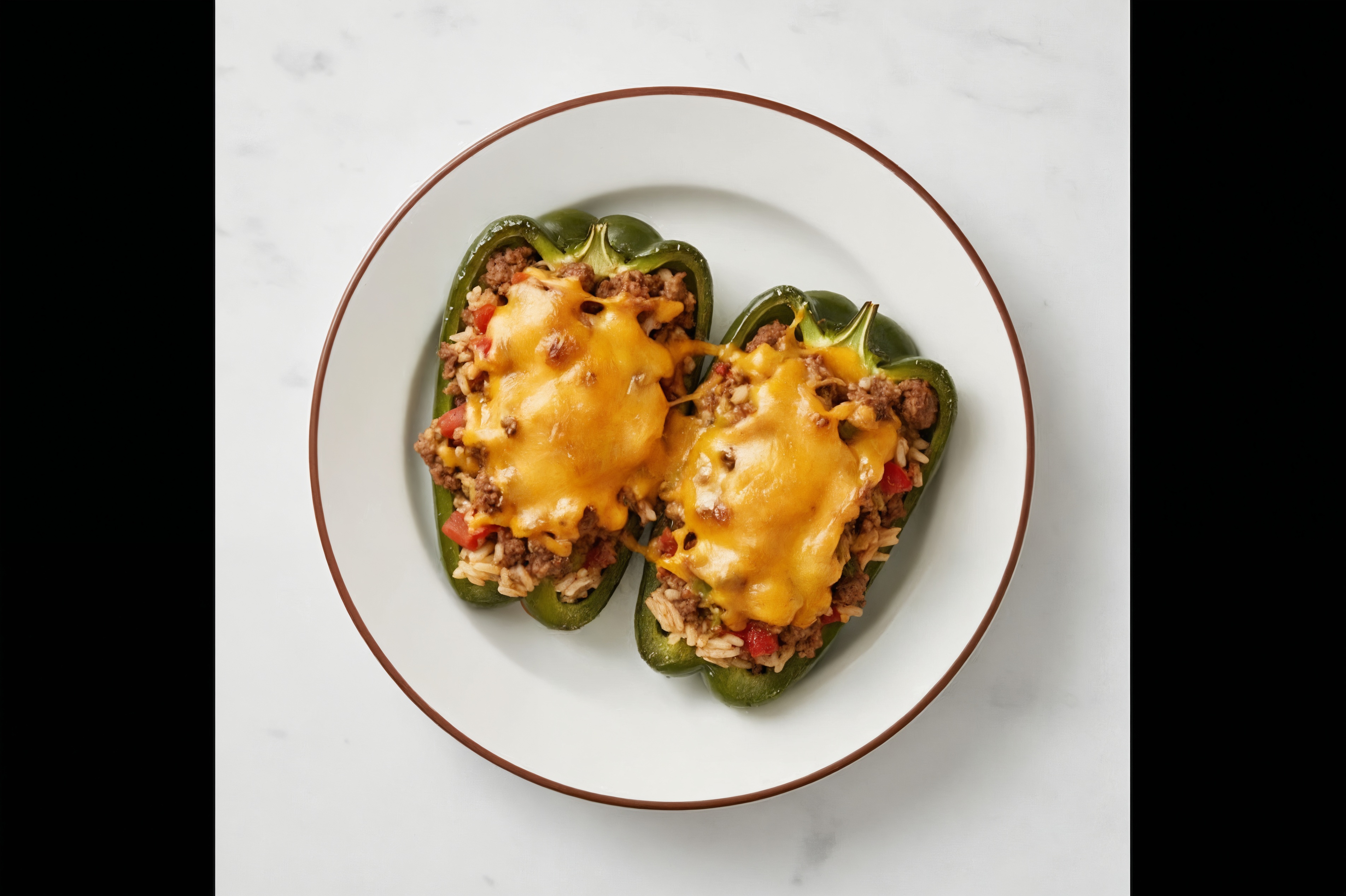 Cheesy Ground Beef Patties Stuffed Poblano Peppers