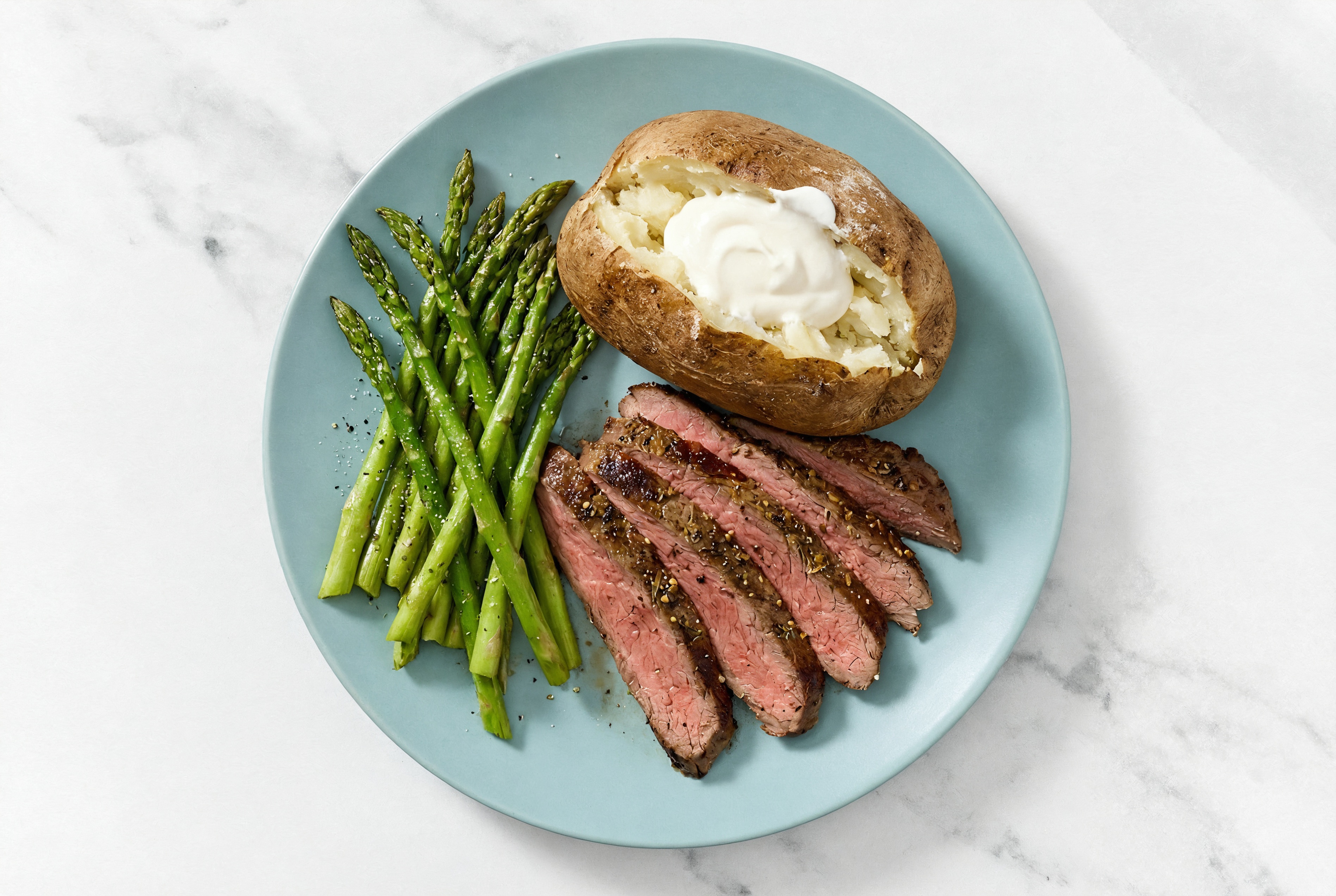 Steakhouse-Style Beef Rosemary Garlic Flank Steak + Baked Microwave-Ready Russet Potato