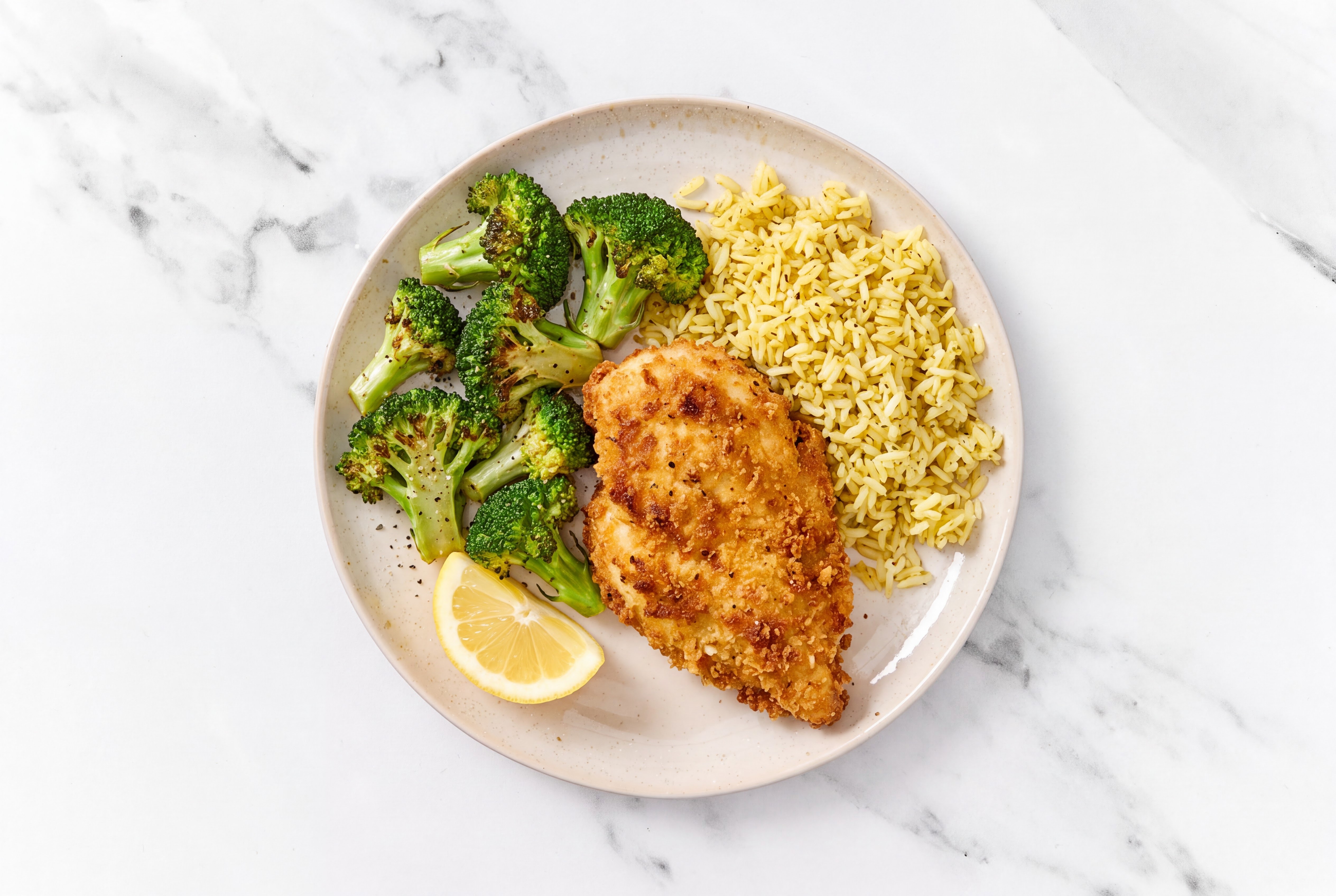 Lemon Parmesan Breaded Chicken Cutlet with Broccoli & Jasmine Rice