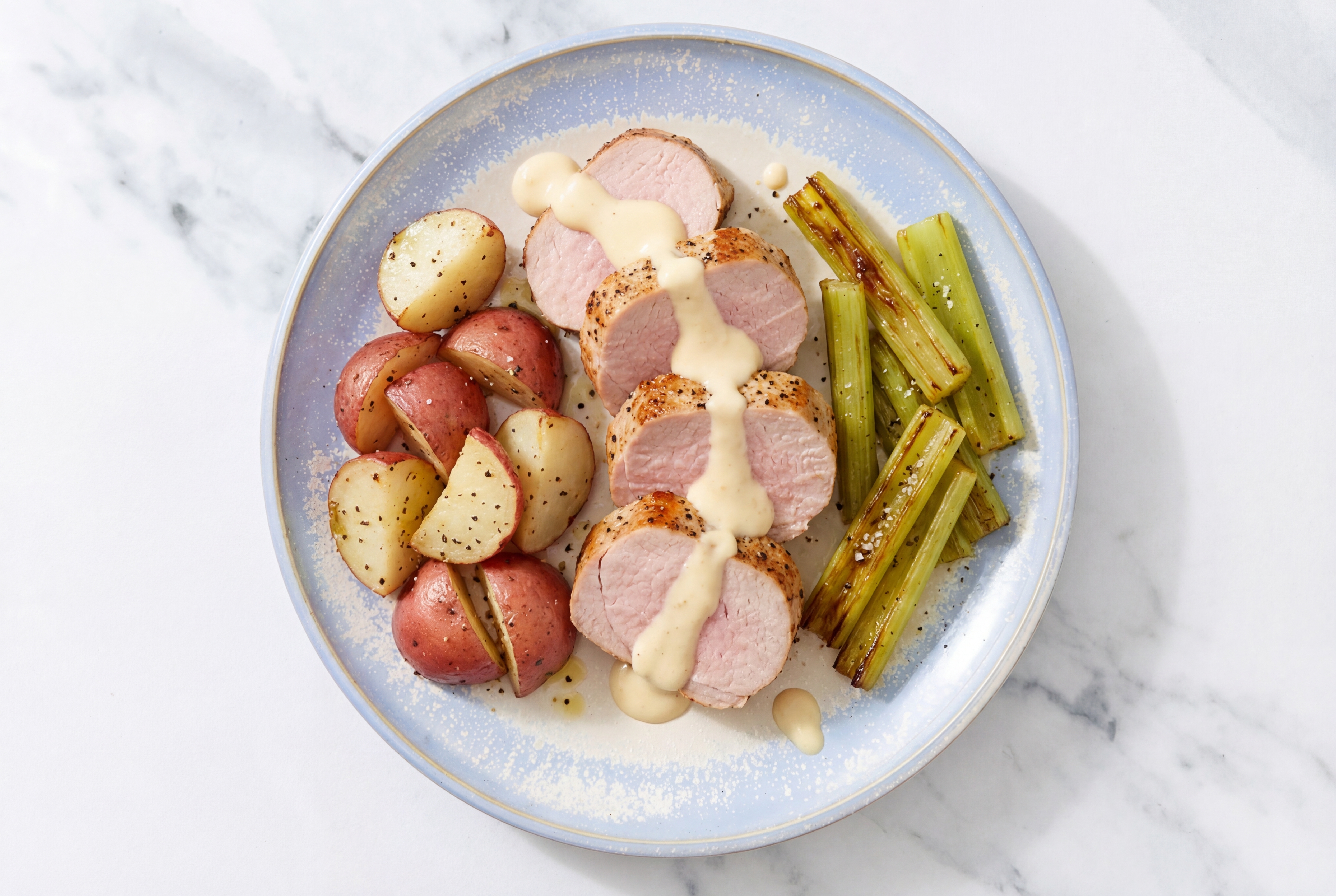 Horseradish Pork Tenderloin + Roasted Celery n' Taters