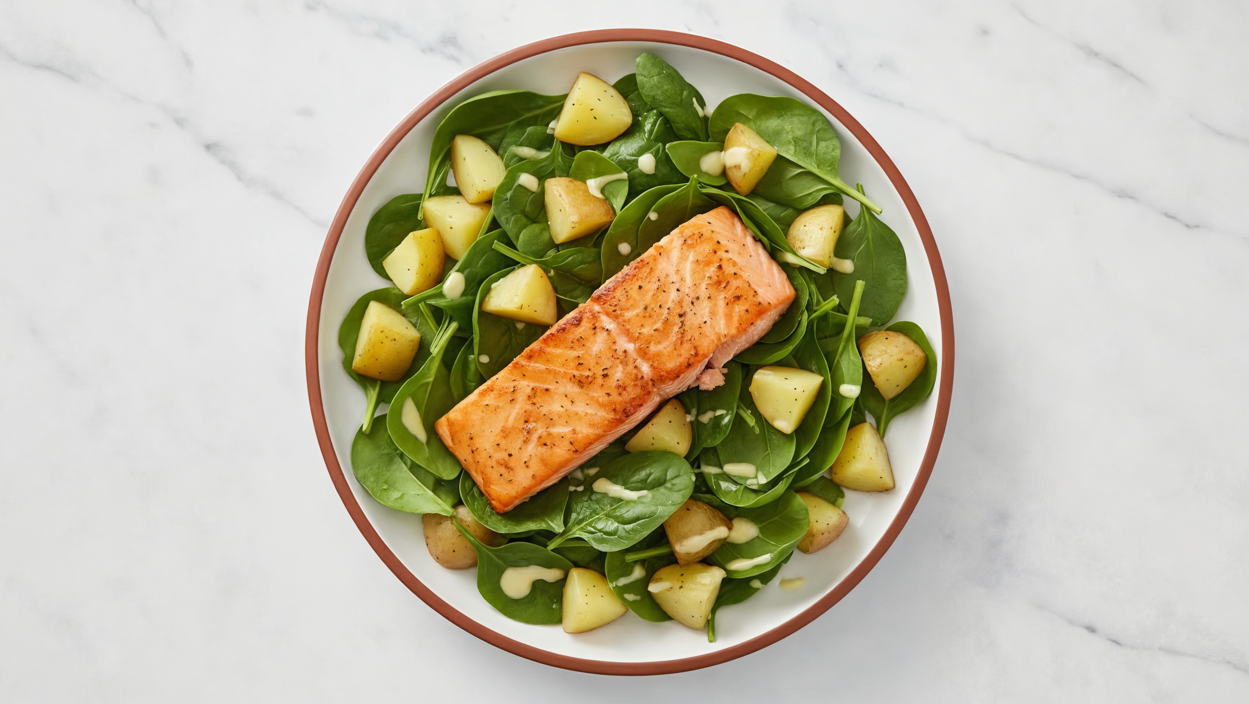 Bright Seared Salmon Caesar Salad with Baby Spinach