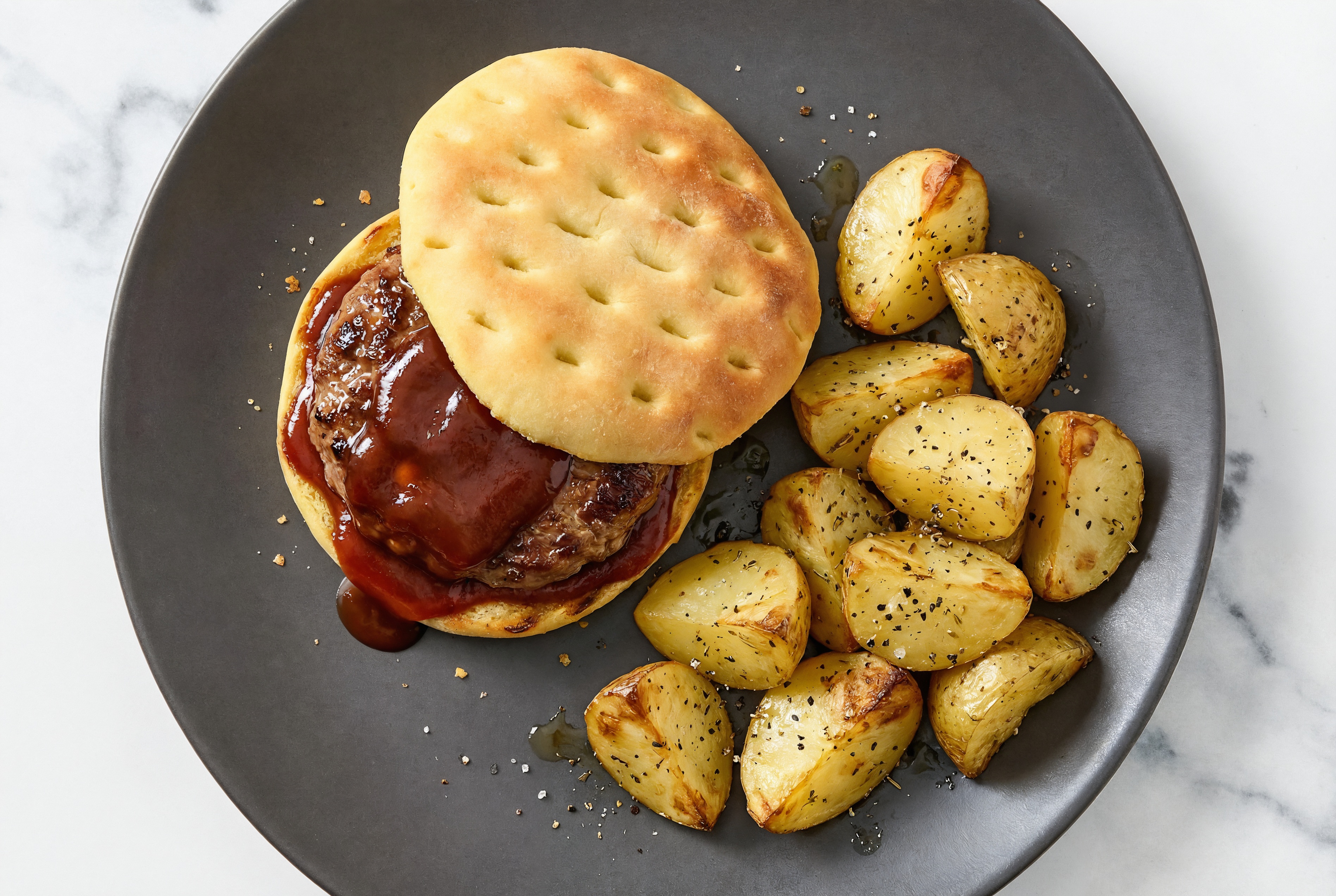 Savory BBQ Brisket Burger with Yellow Potatoes