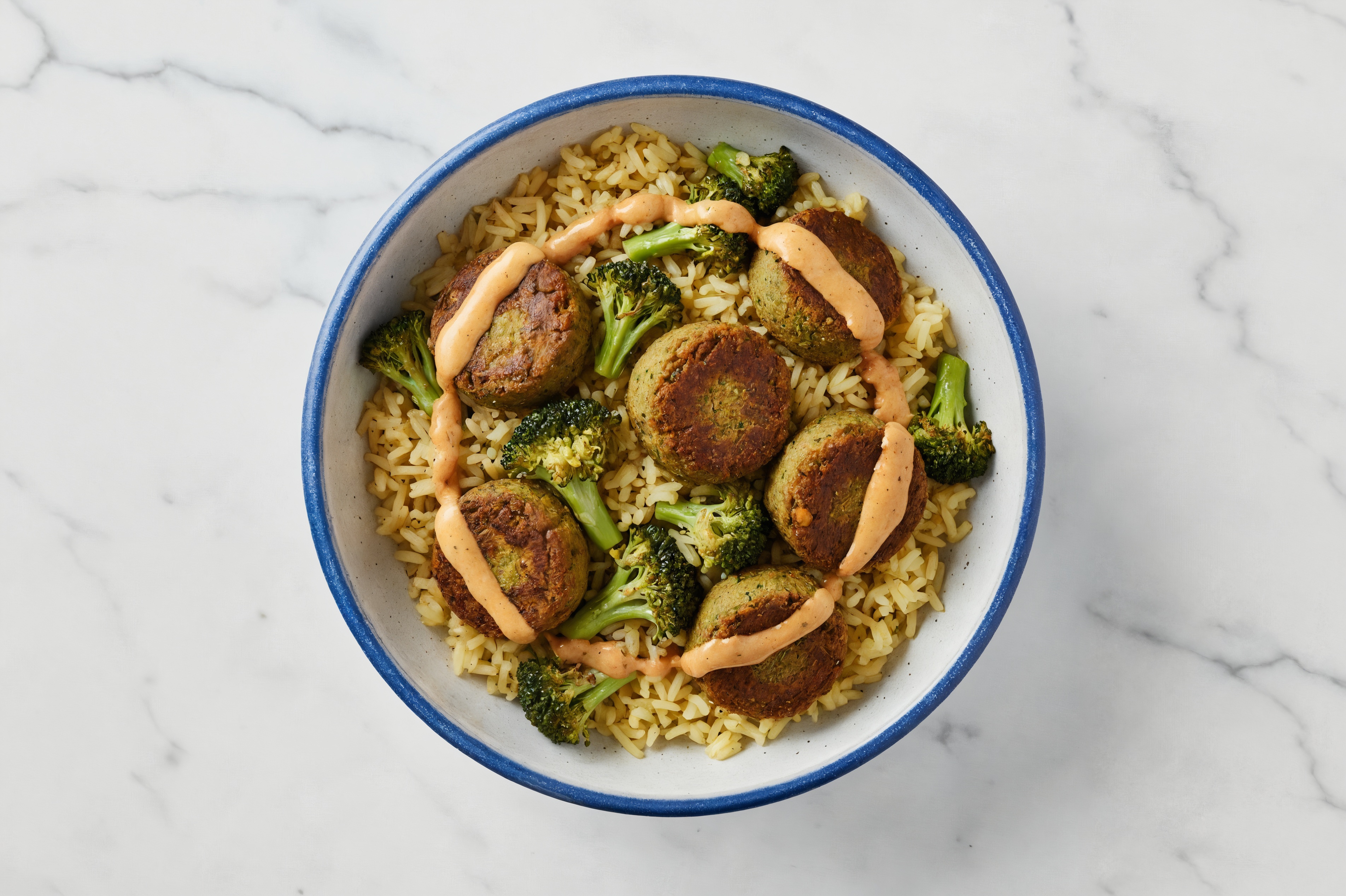 Extra BBQ Falafel Rice Bowl with Broccoli Florets
