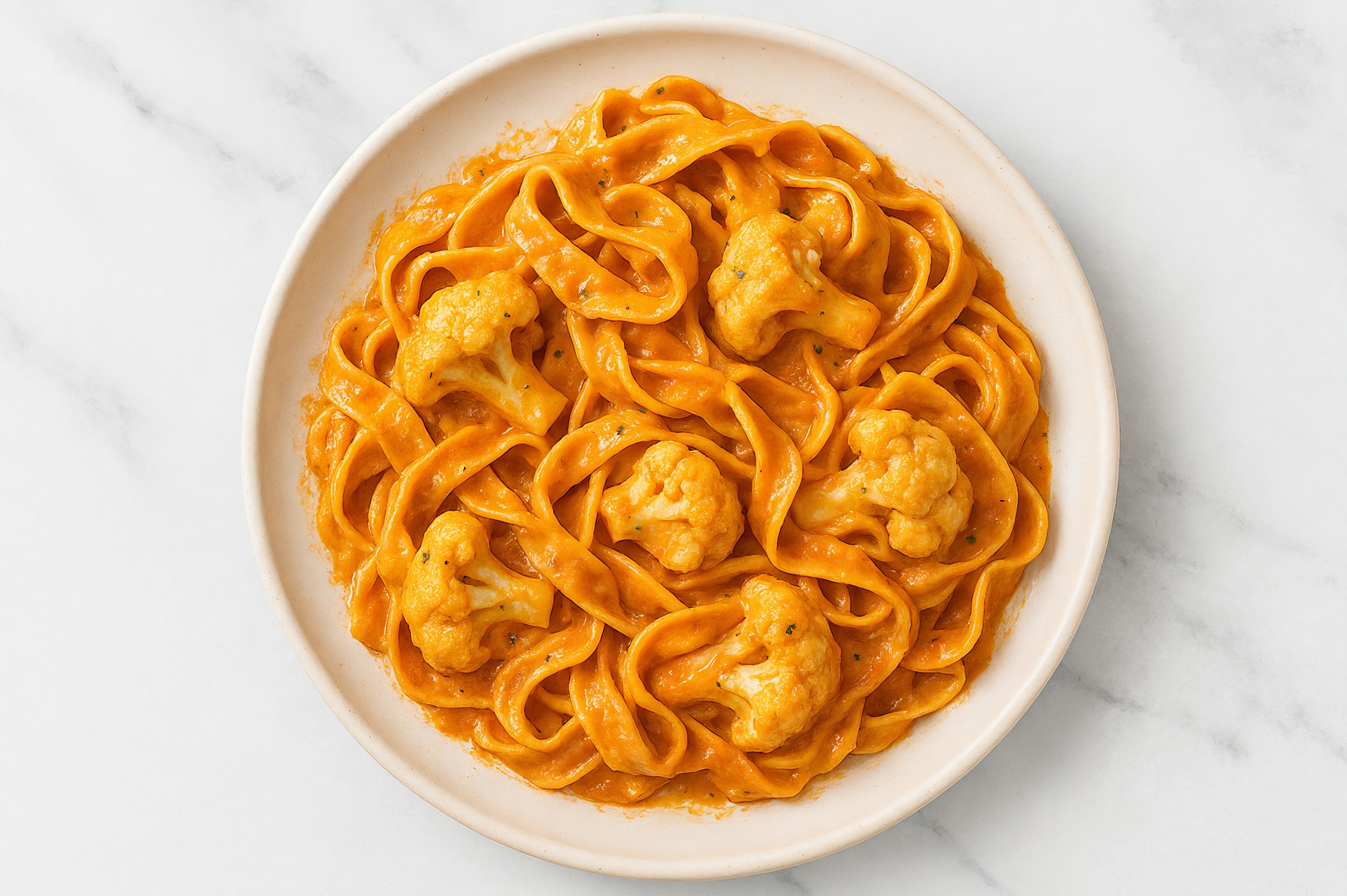 Vodka Sauce Egg Tagliatelle Pasta with Cauliflower