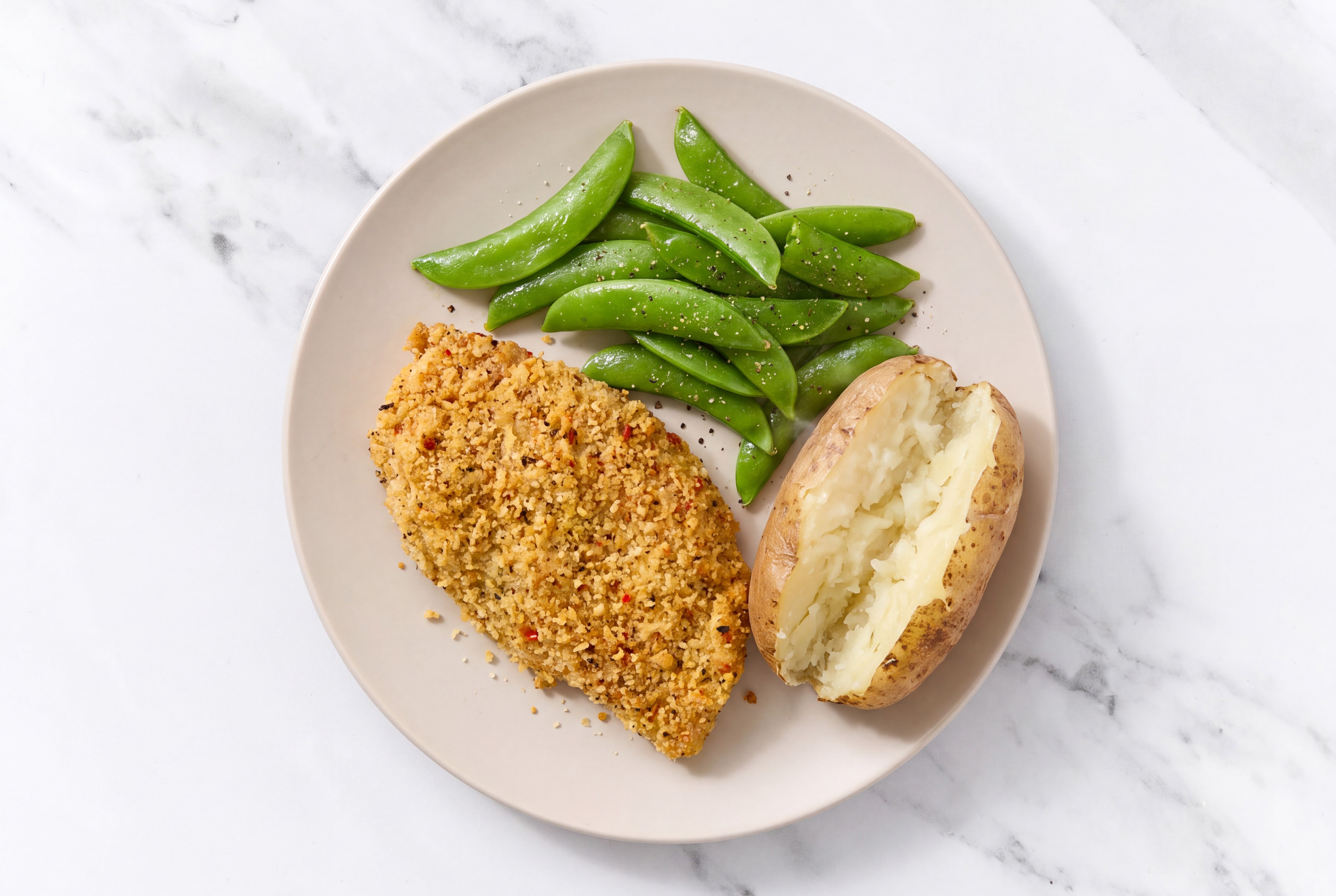 Parmesan Breaded Chicken Cutlet with Snap Peas & Russet Potato