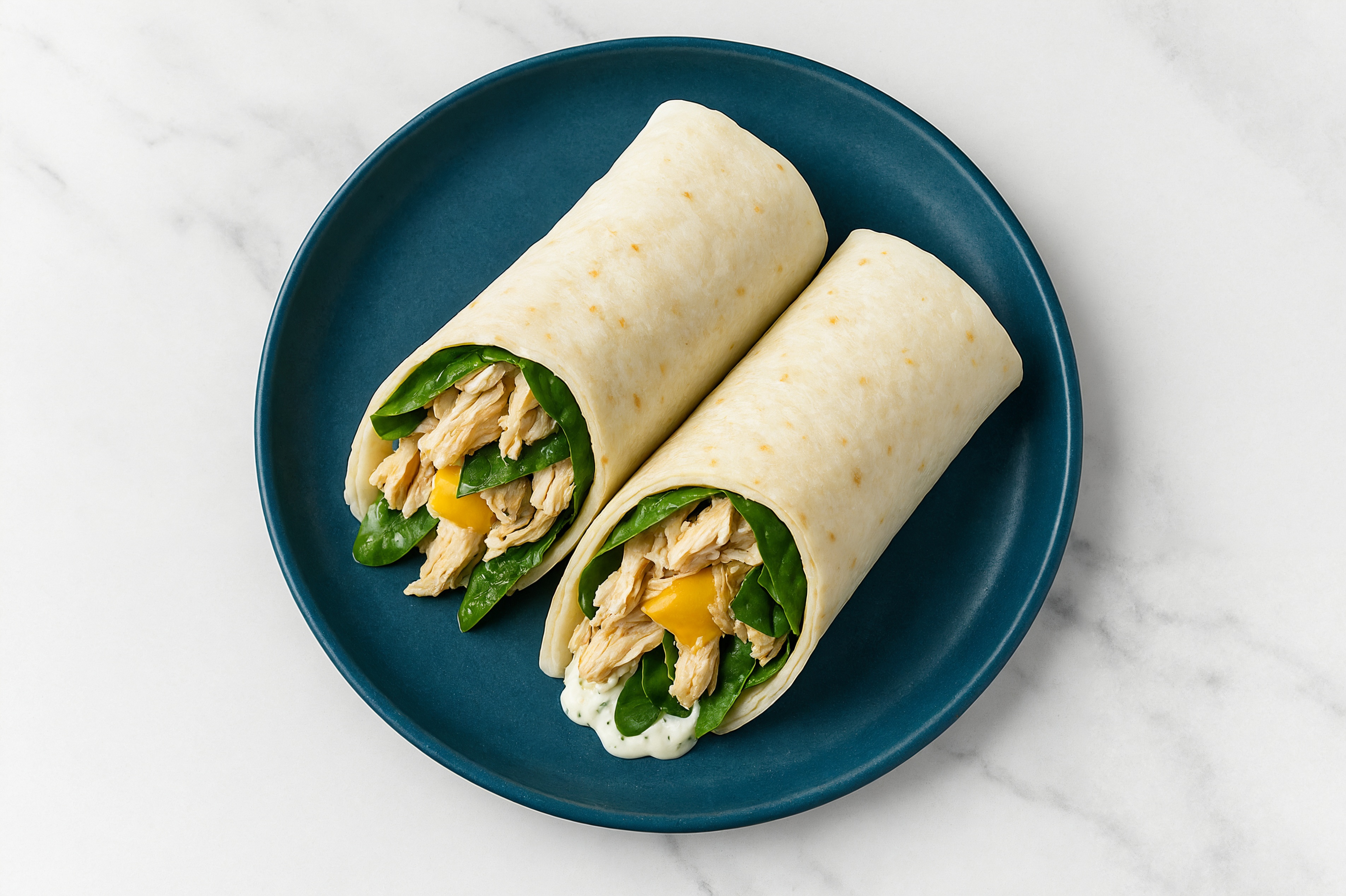 Tzatziki Pulled Chicken + Cheddar Wraps with Spinach