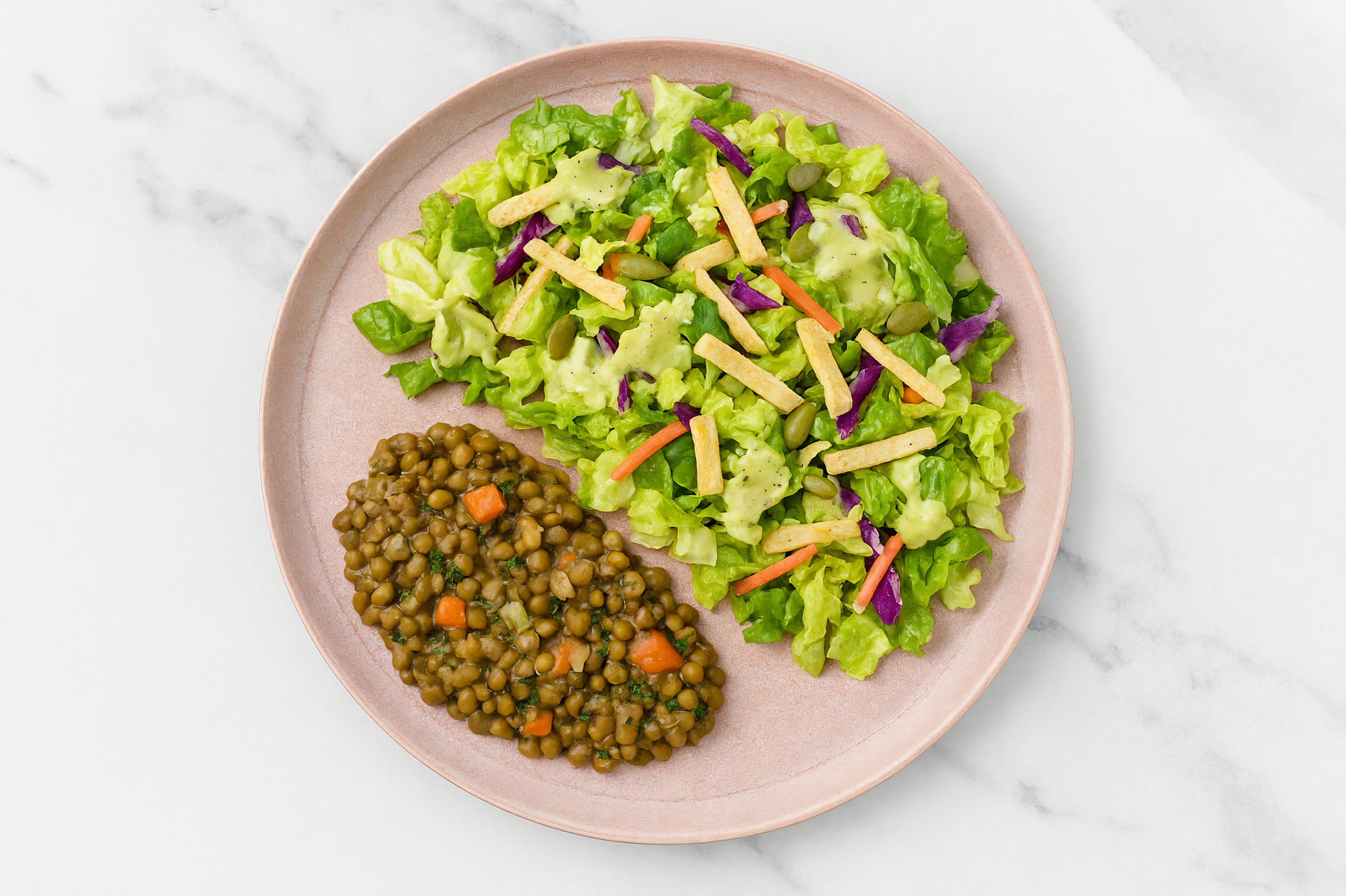French Mirepoix Lentils  + Avocado Goddess Salad
