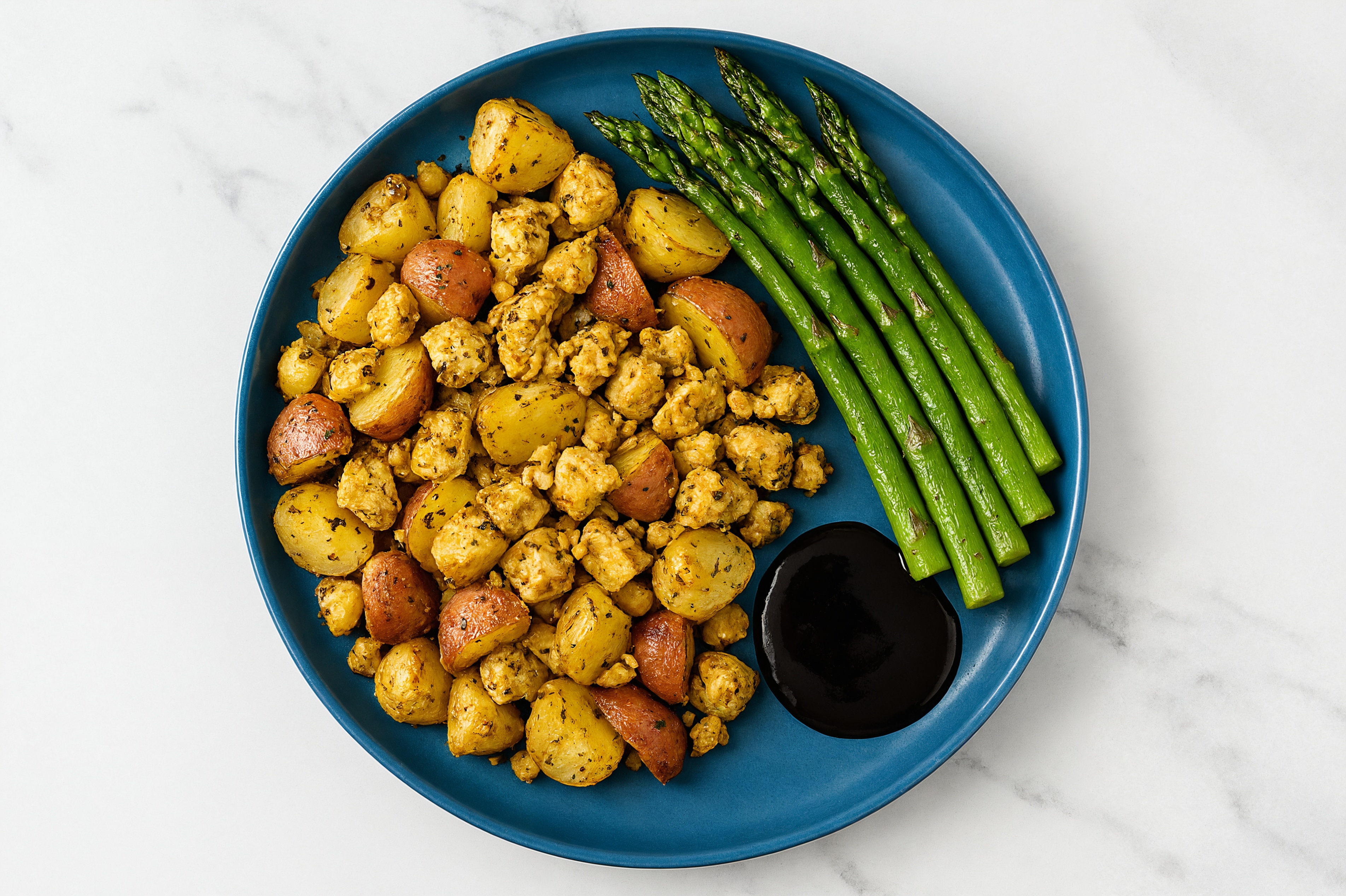 Japanese BBQ Tofu Bites with Creamer Potatoes + Asparagus