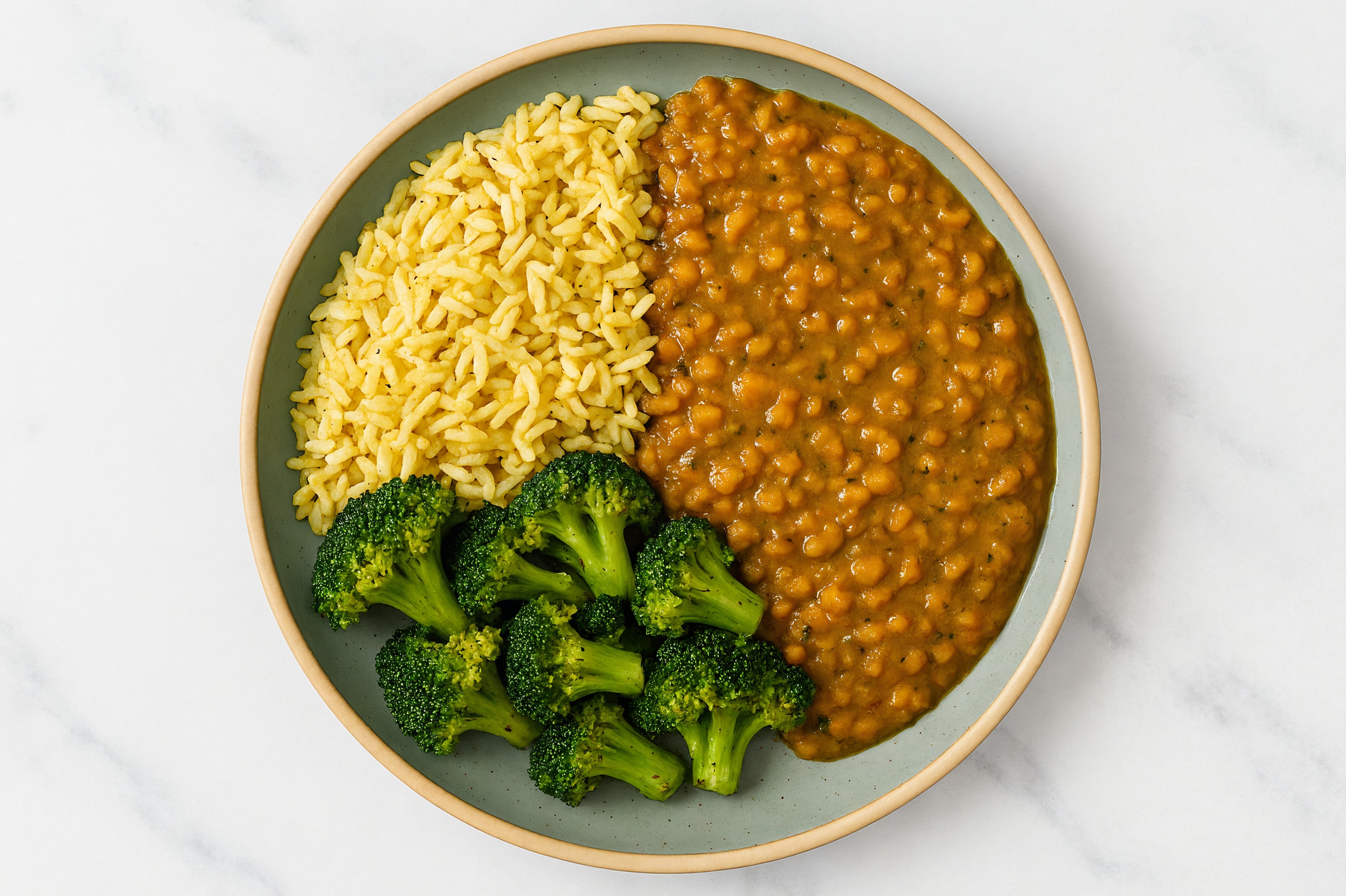 Broccoli Yellow Lentil Dal Bowl over Jasmine Rice